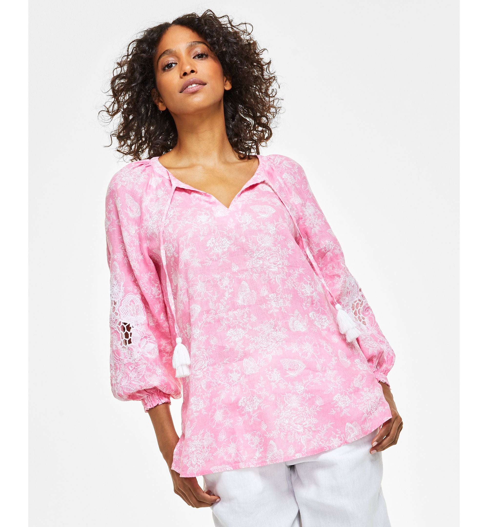 Women's Linen Toile-Print Top