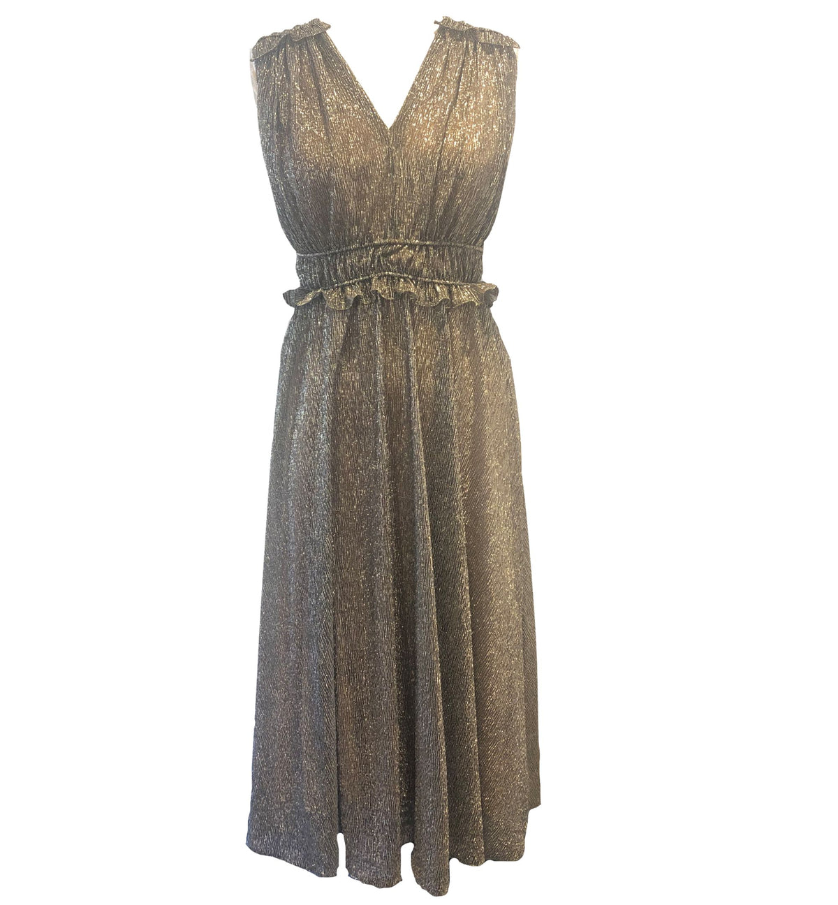 Taylor Womens Metallic V Neck Fit Flare Dress