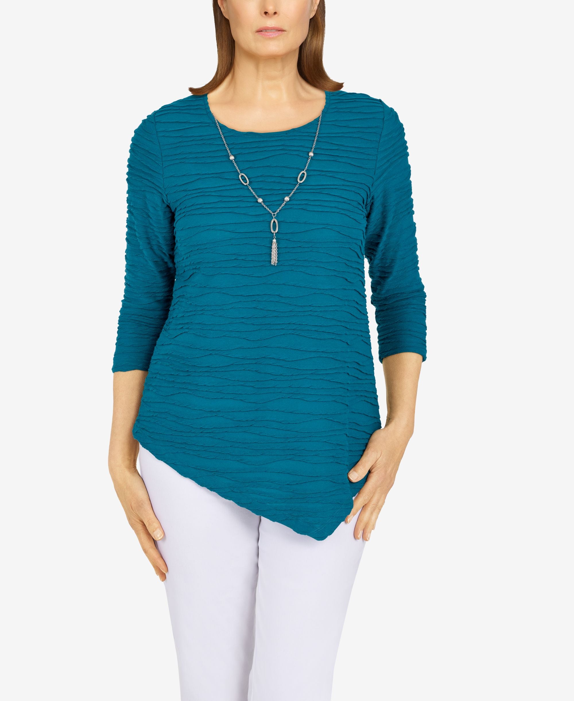 Women's Classics Solid Texture Top with Detachable Necklace