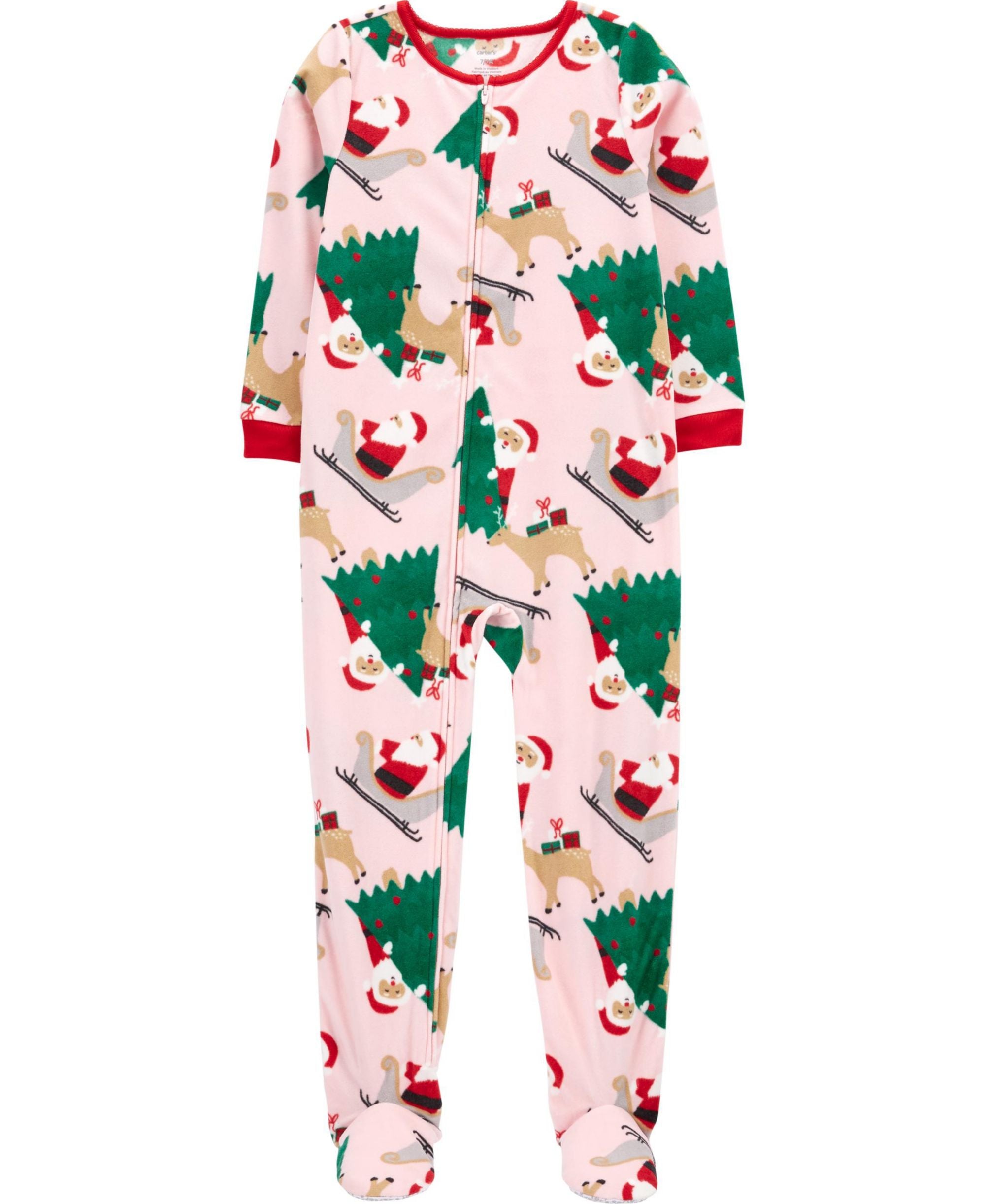 Carters Little Girls One Piece Santa Fleece Footie Pajama
