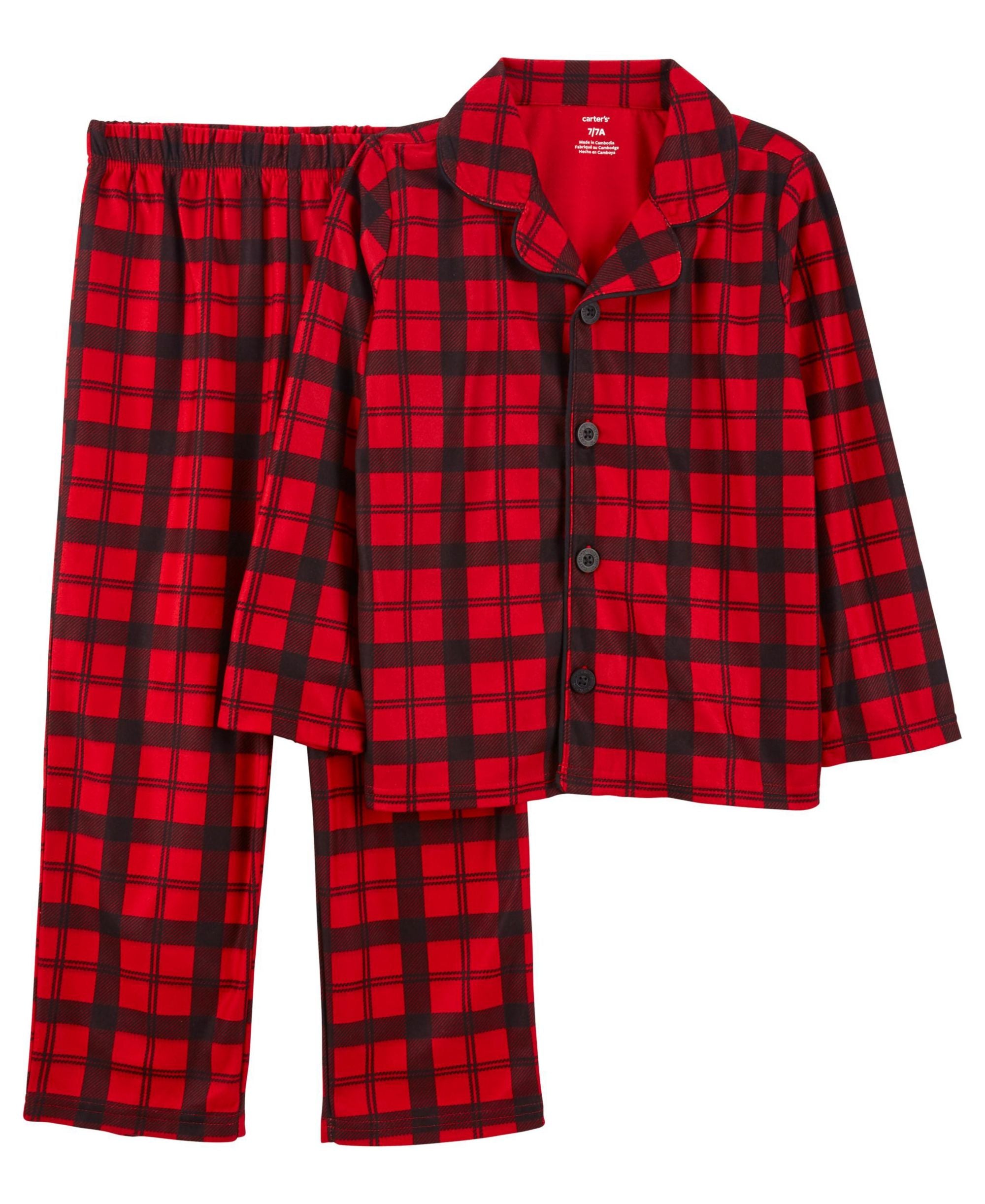 Carters Big Kids Plaid Coat Style Pajama 2 Piece Set
