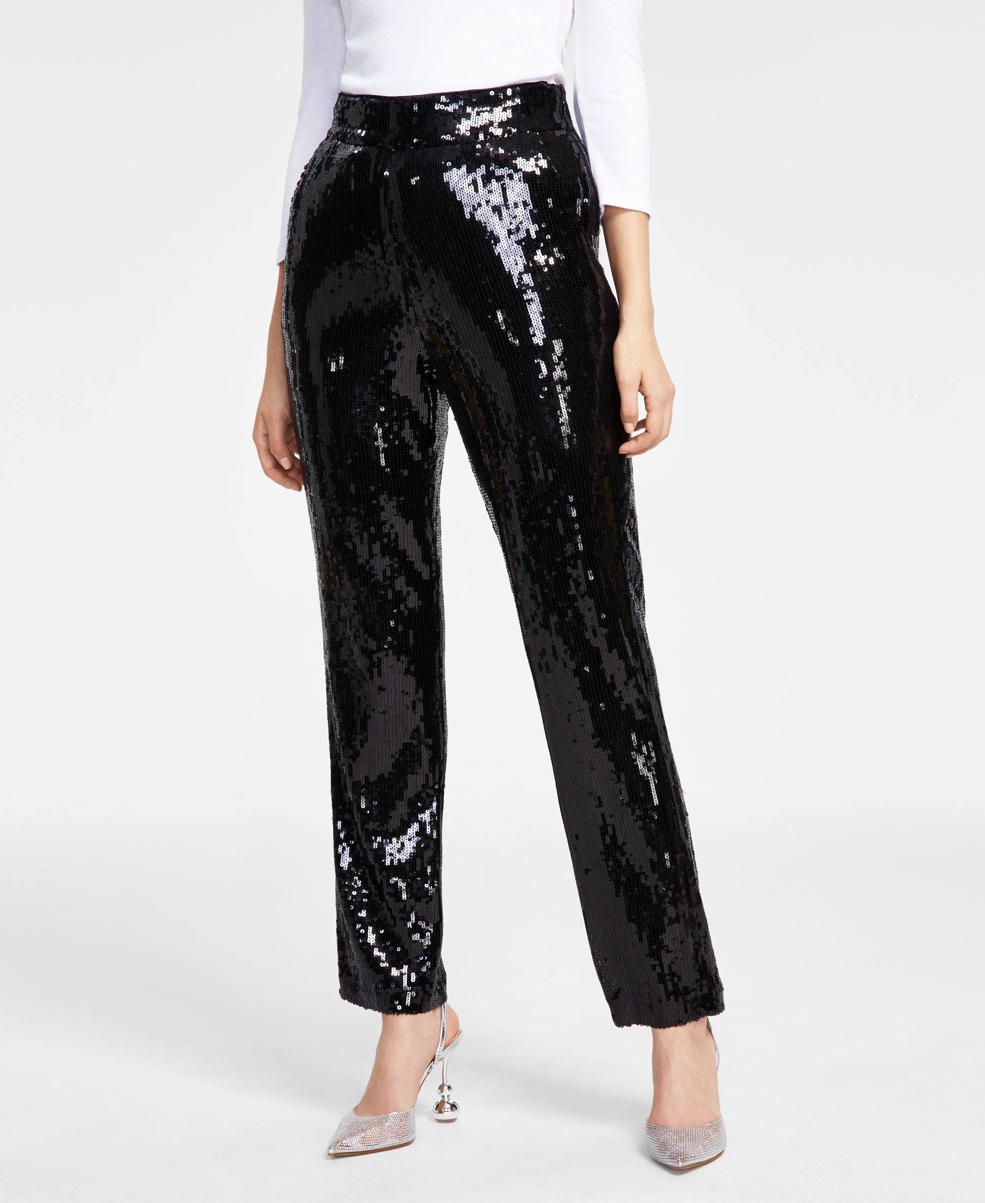 INC International Concepts Womens Sequin Straight Leg Pants