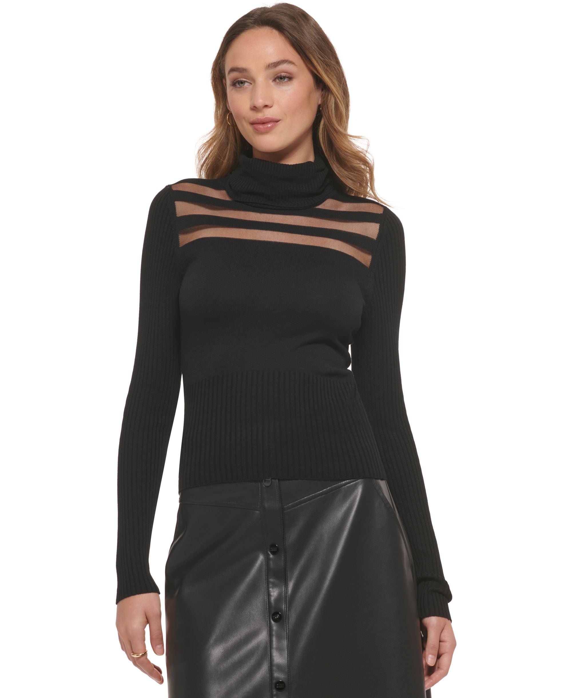 Women's Mesh Striped Yoke Crewneck Sweater