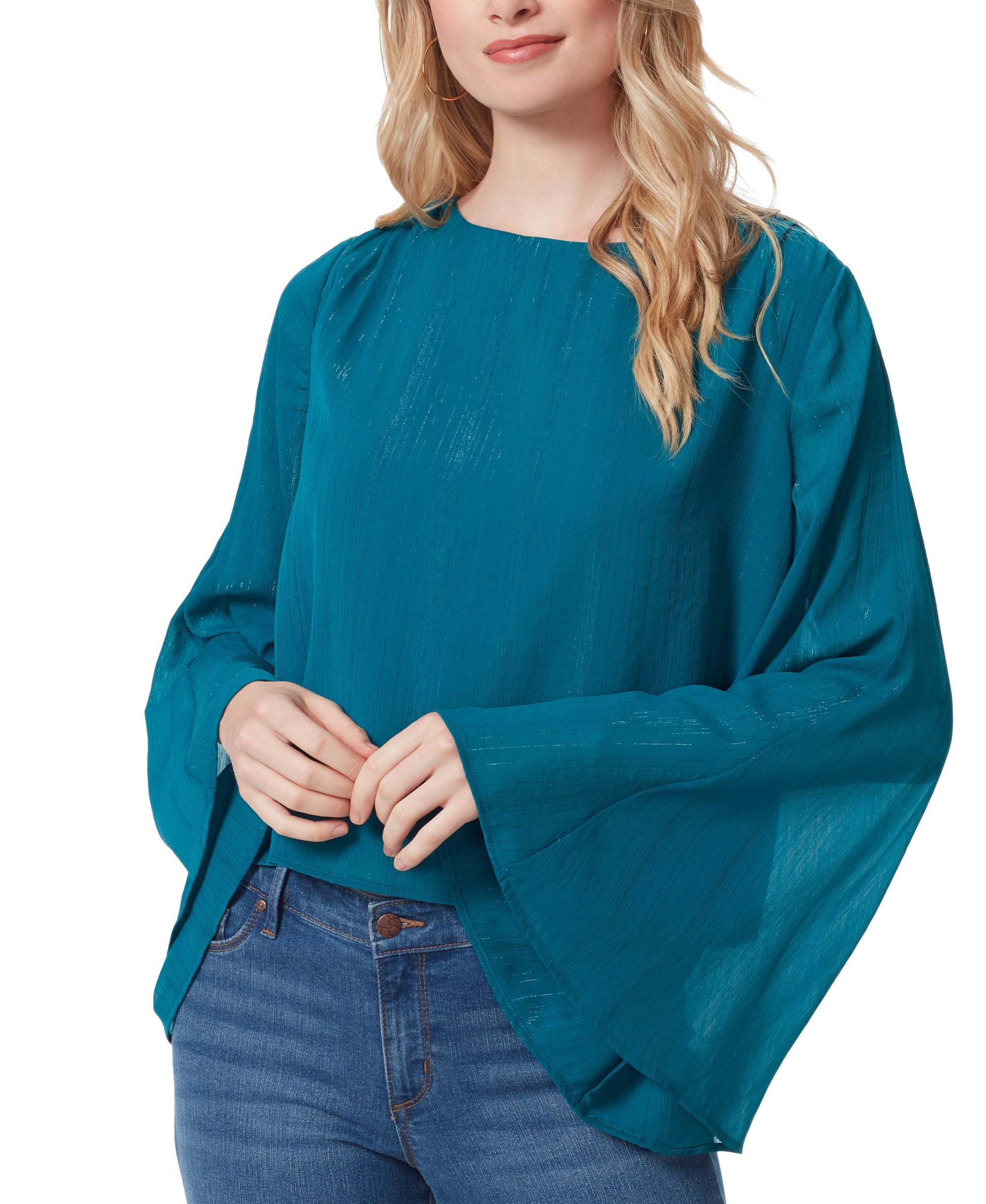 Jessica Simpson Womens Monique Ruched Trumpet-Sleeve Top