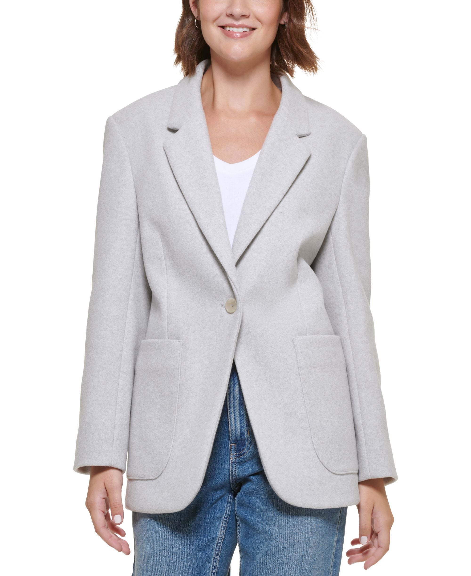 Petite Oversized Drop-Shoulder Button Blazer
