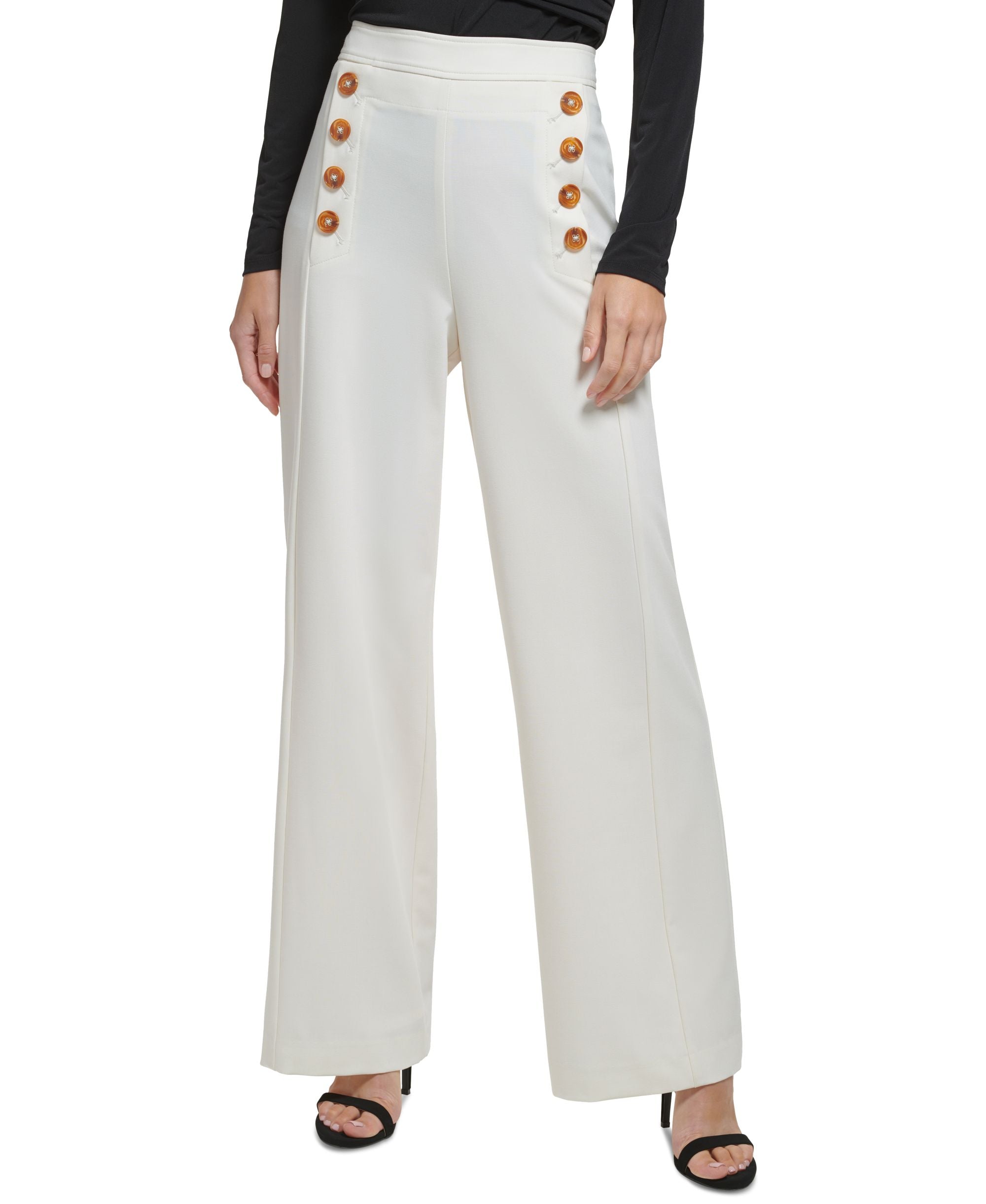 DKNY Womens Button-Trim Wide-Leg Sailor Pants