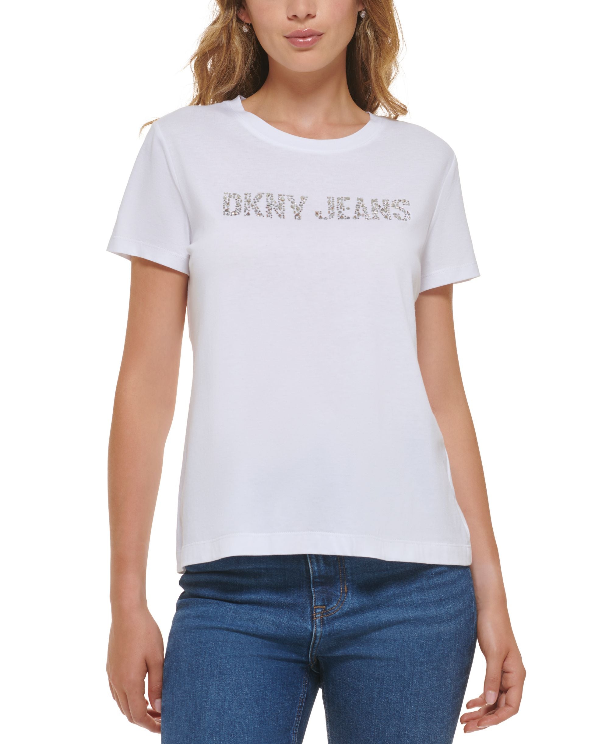 Women's Rhinestone-Logo Crewneck T-Shirt