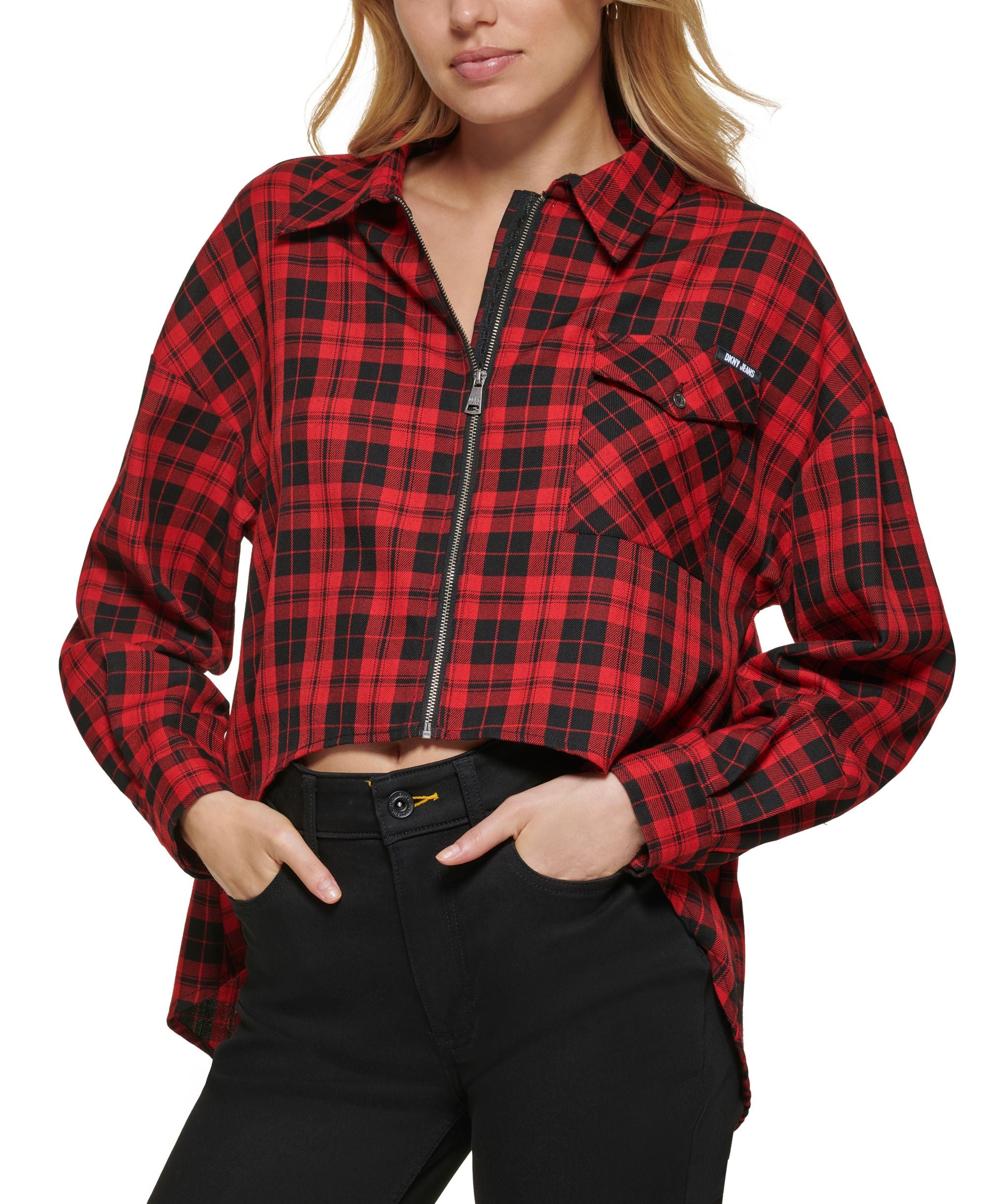 Women's Plaid Zip-Front Long-Sleeve Shirt