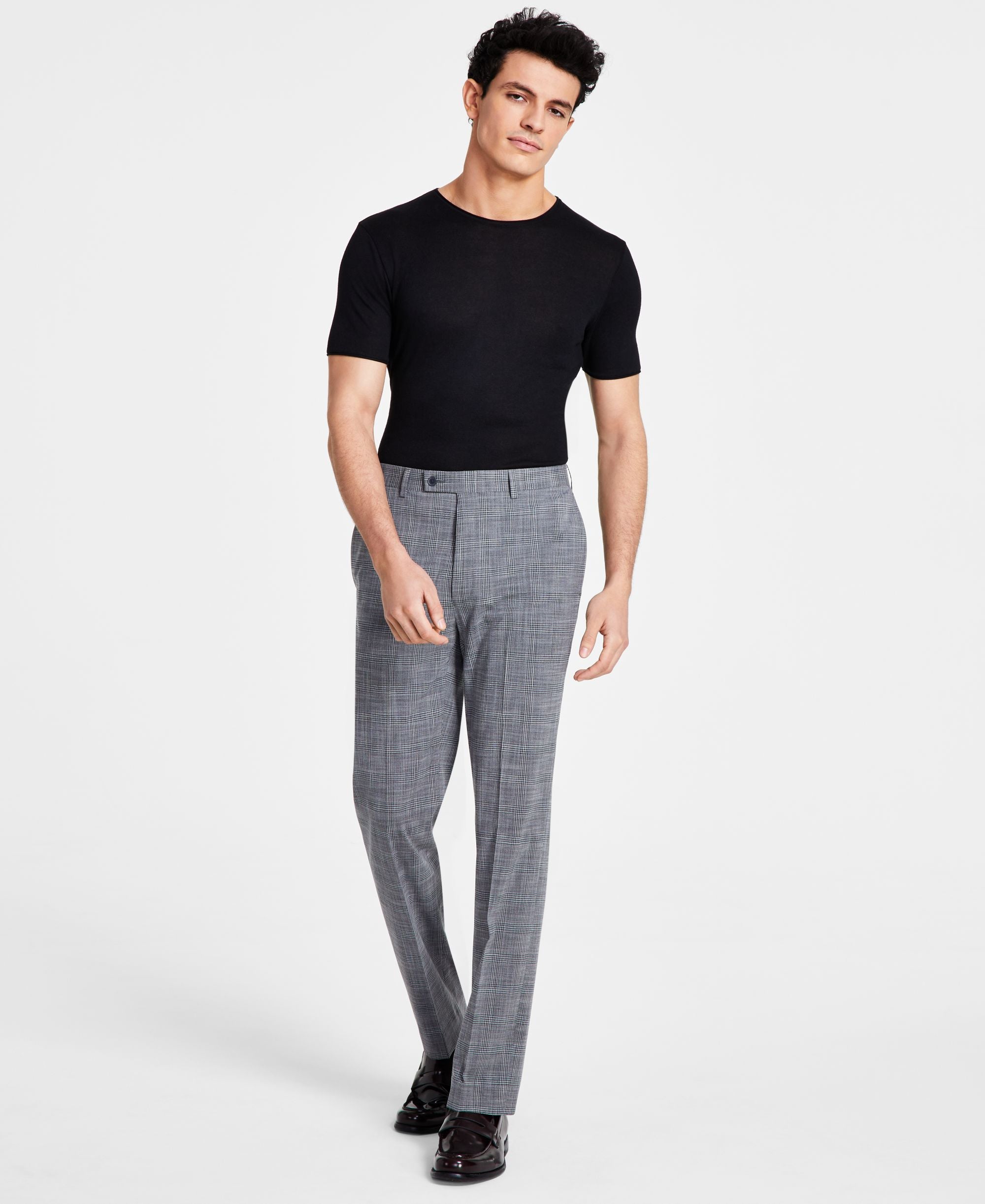 Men's Slim-Fit Plaid Performance Dress Pants