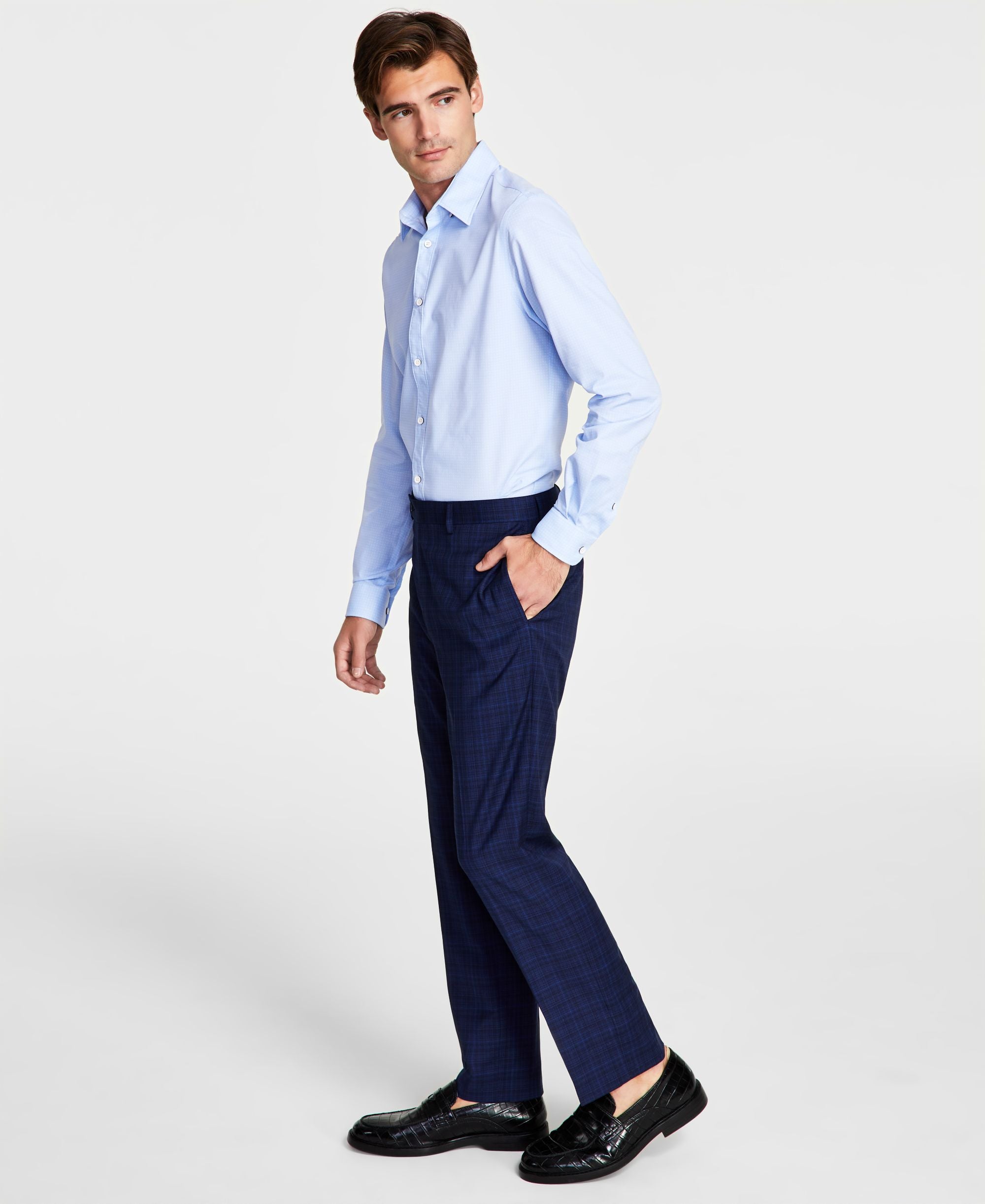 Men's Slim-Fit Plaid Performance Dress Pants