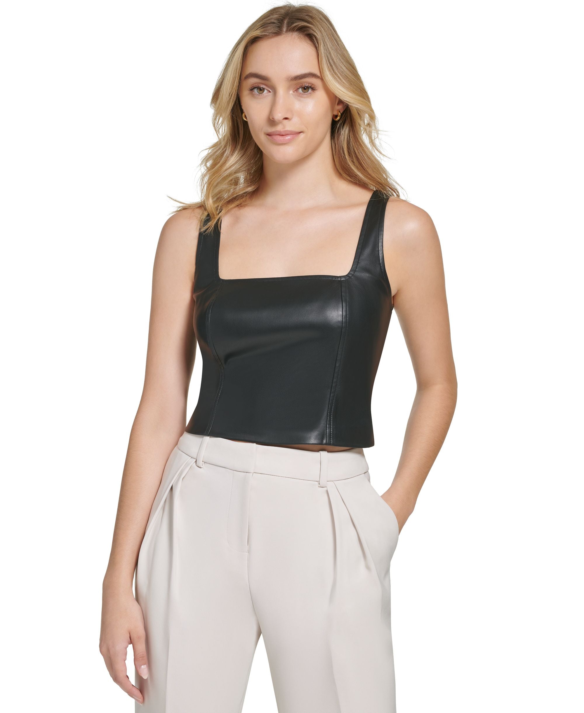 Calvin Klein Womens X Fit Faux Leather Corset Top