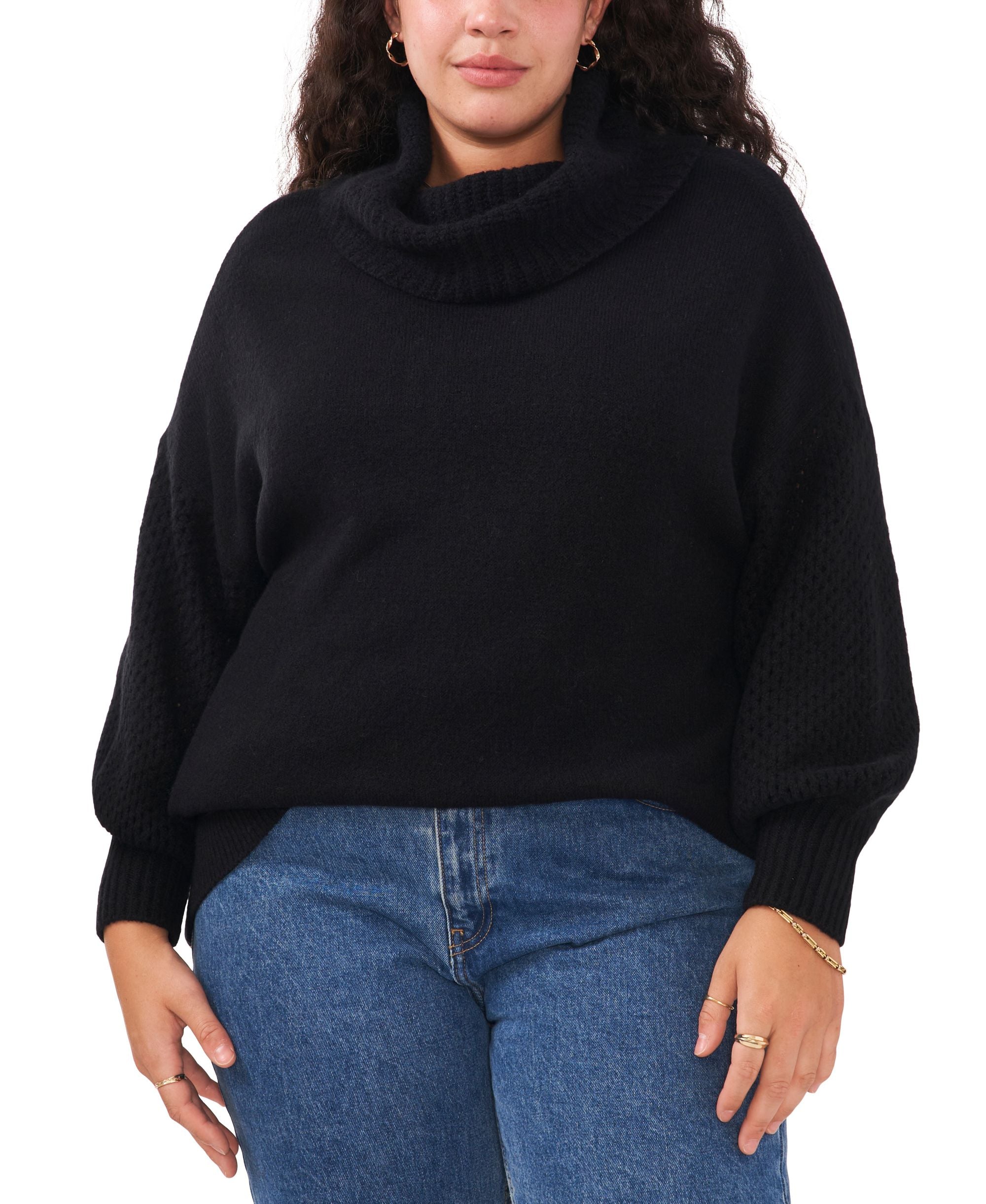 Plus Size Turtleneck Blouson-Sleeve Sweater