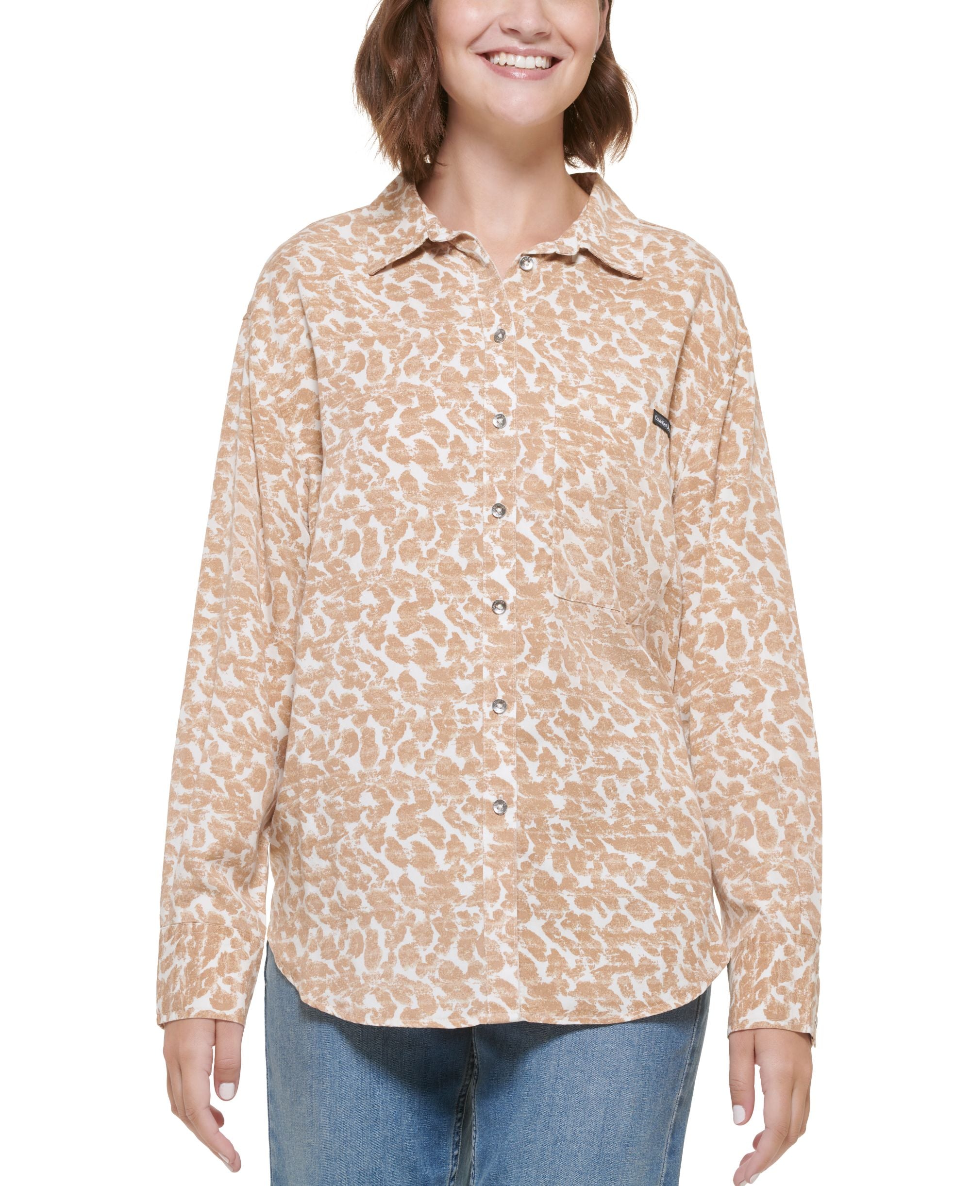 Women's Long Sleeve Animal-Print Boyfriend Shirt