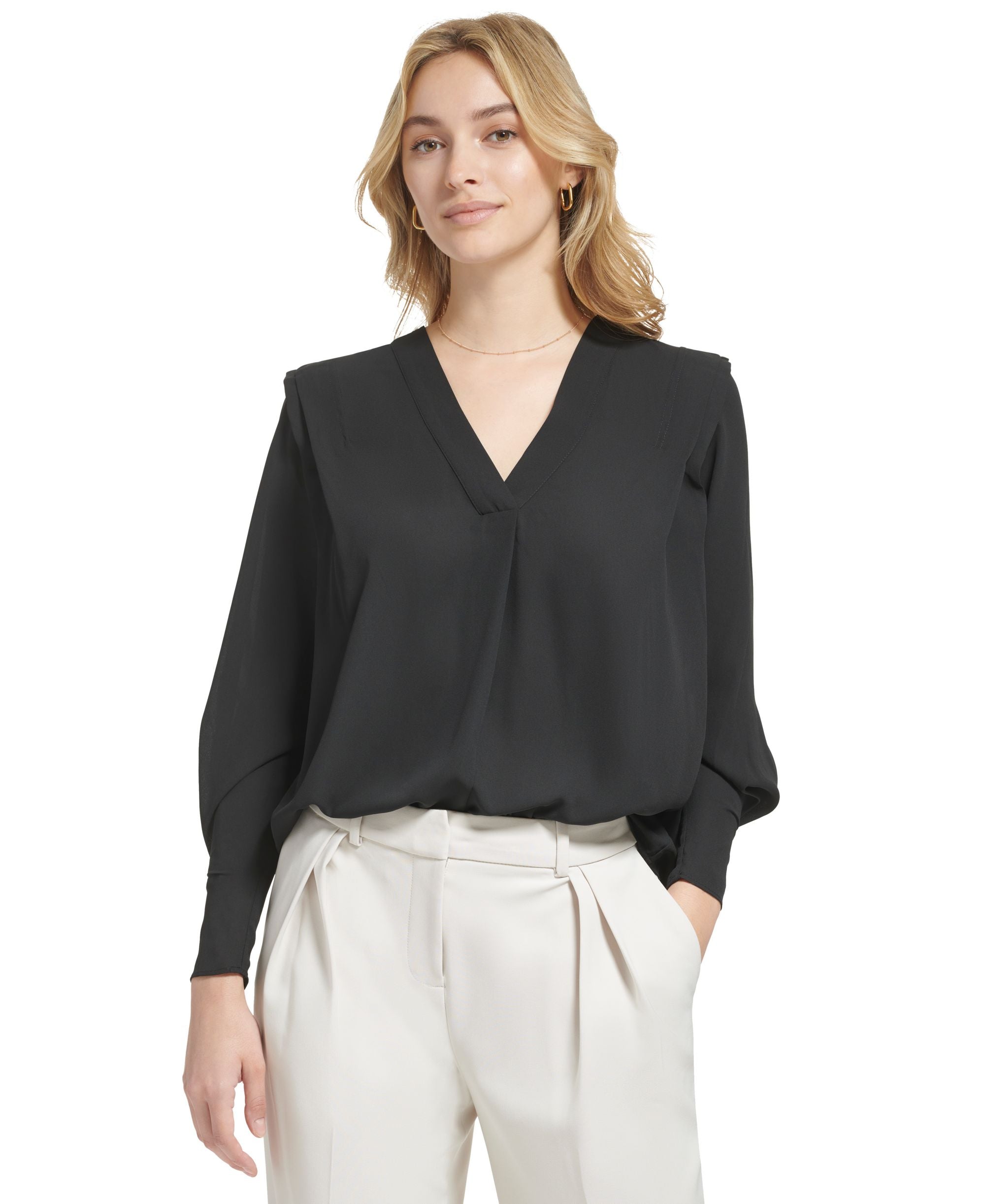 Calvin Klein Womens X Fit Long Sleeve V Neck Blouse