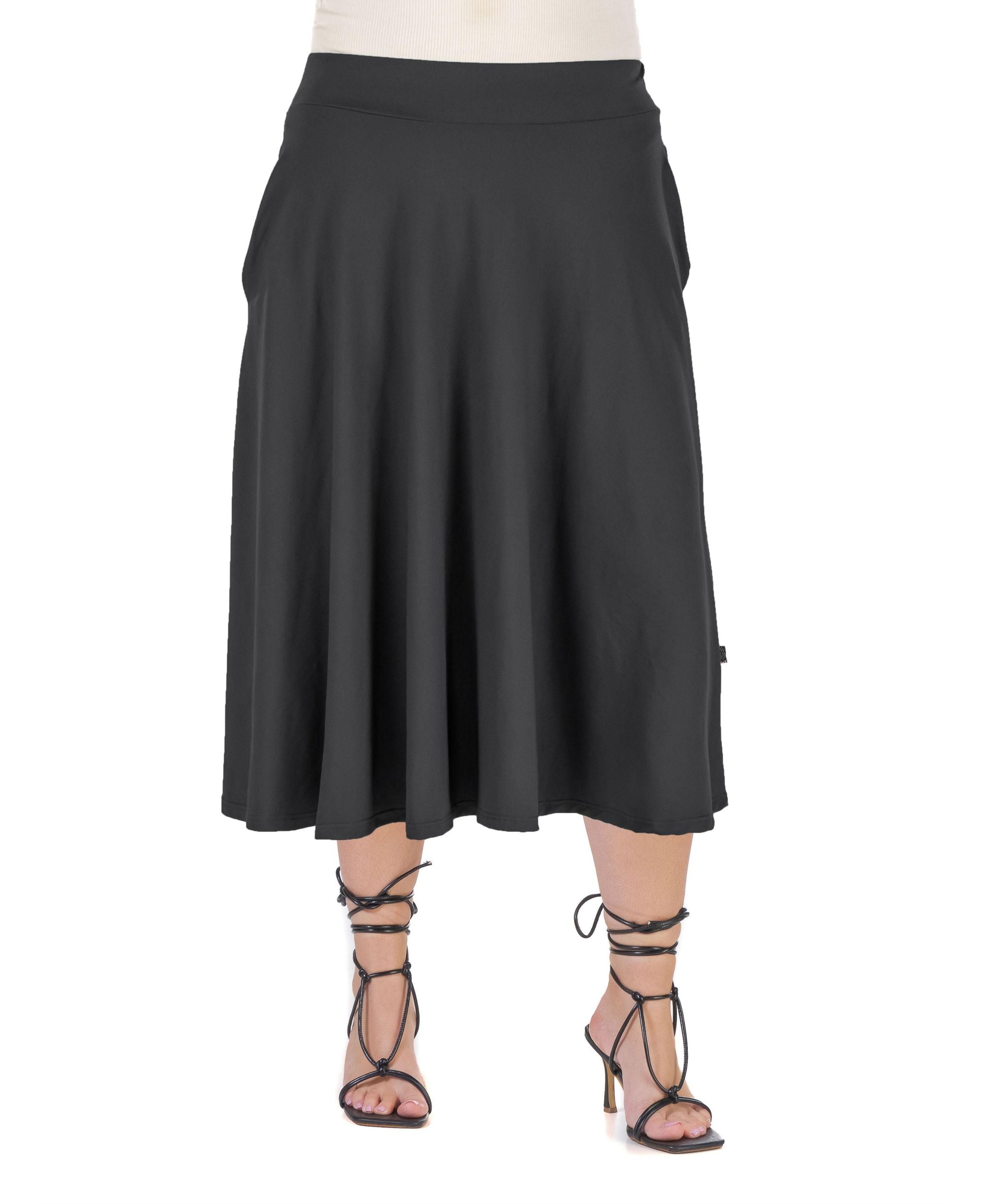 Plus Size Elastic Waist Pocket Midi Skirt