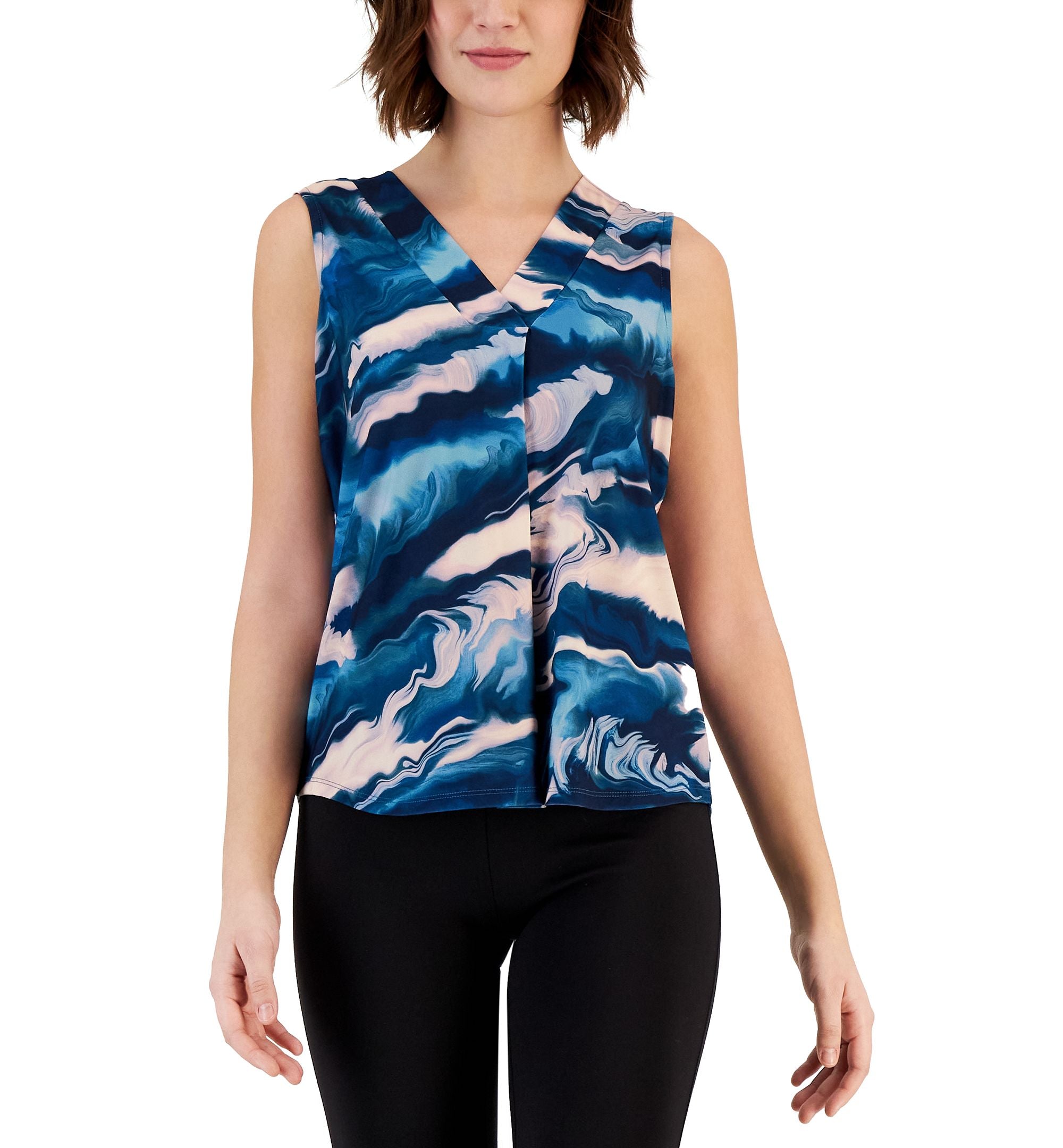Petite Printed Sleeveless Pleat-Front Top