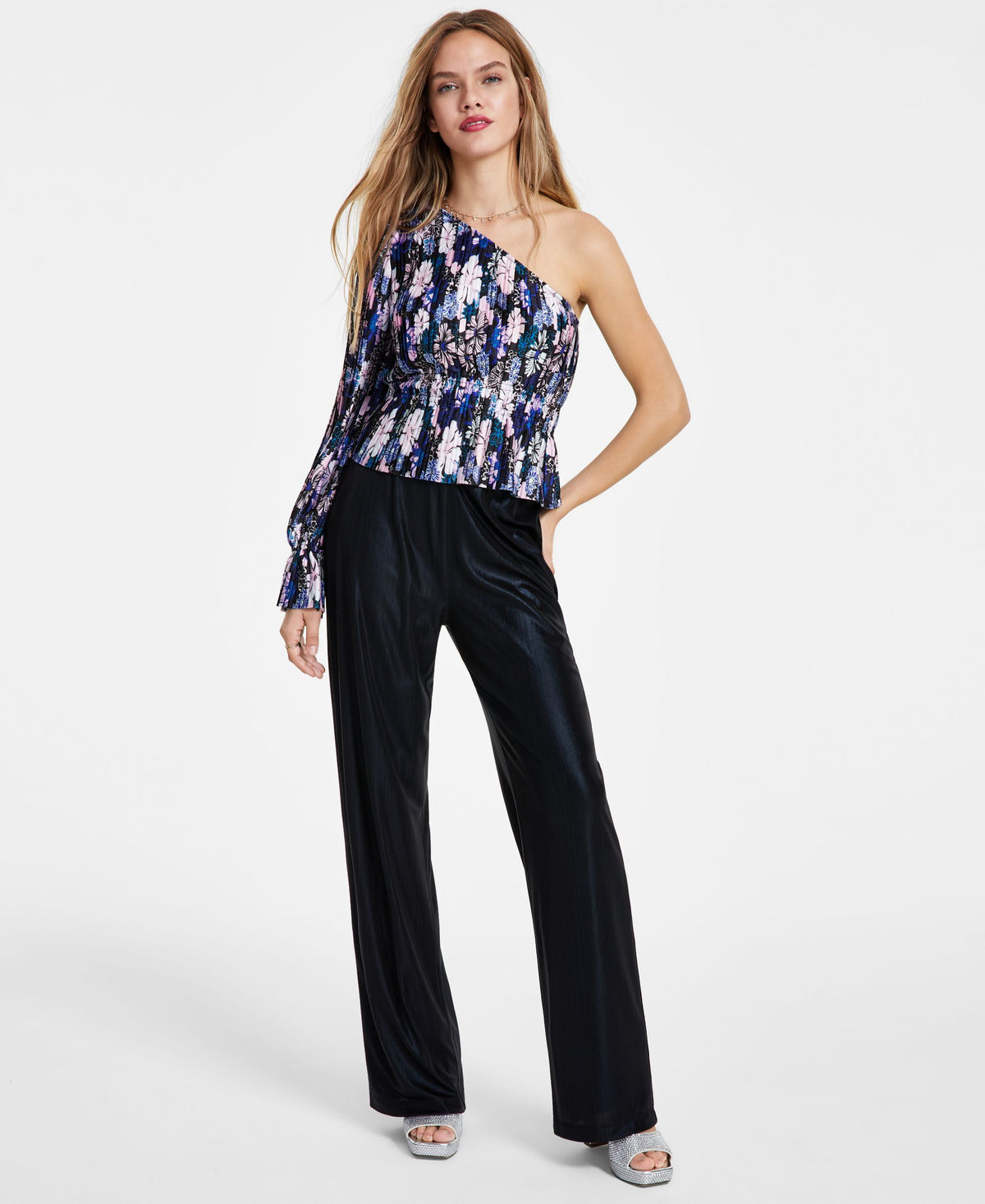 Women's Pleated Asymmetric One-Shoulder Top