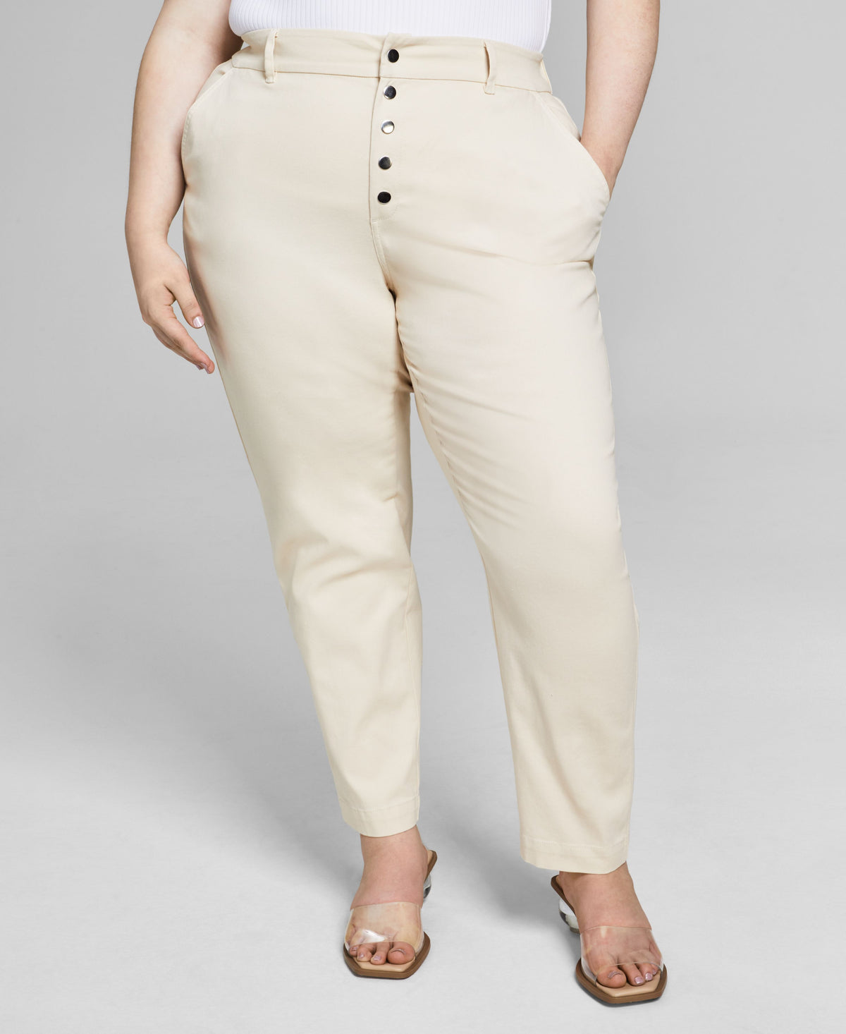 Plus Size Snap Closure High-Rise Tapered Pants