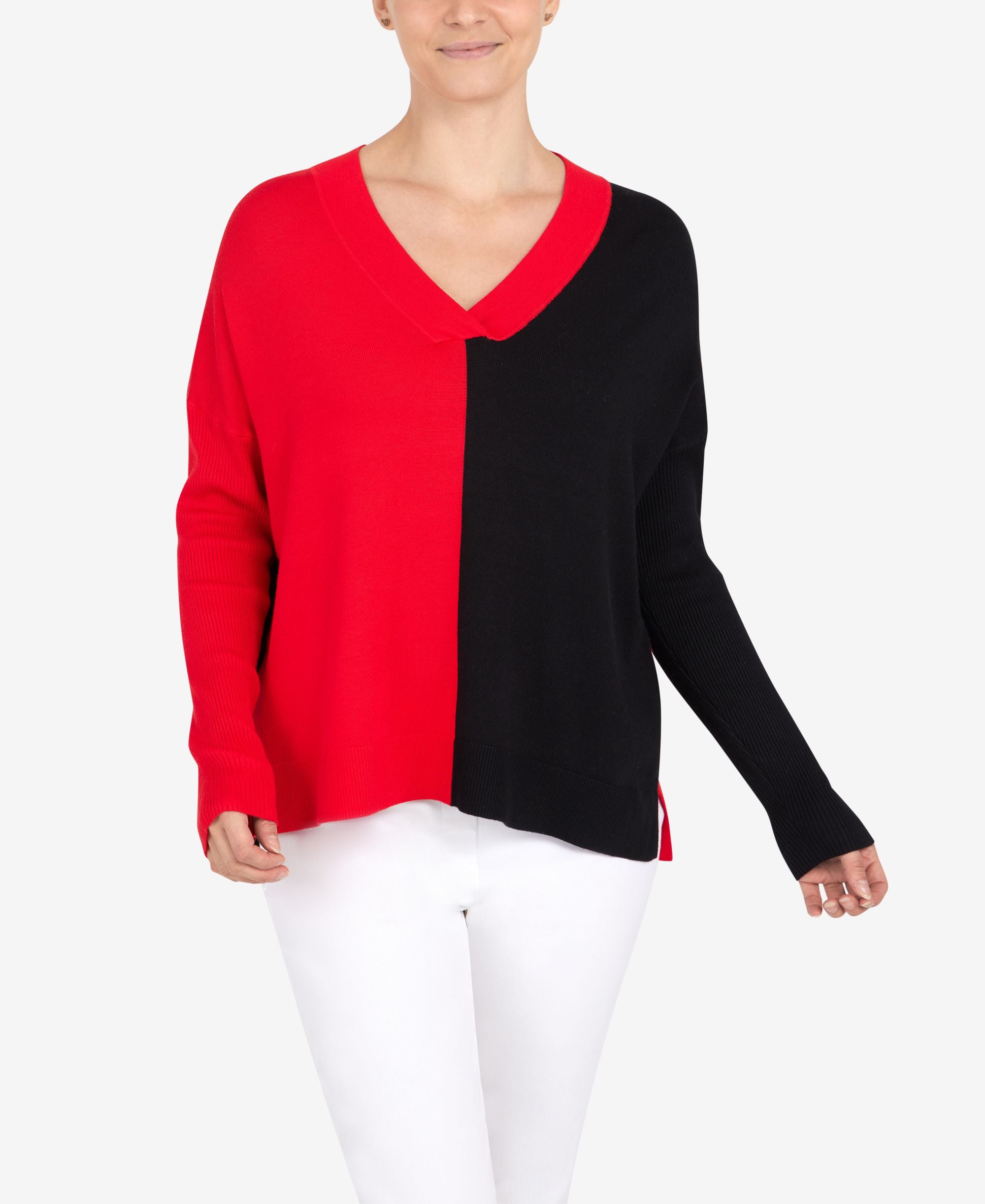 Ruby Rd. Petite Color Block V-Neck Sweater