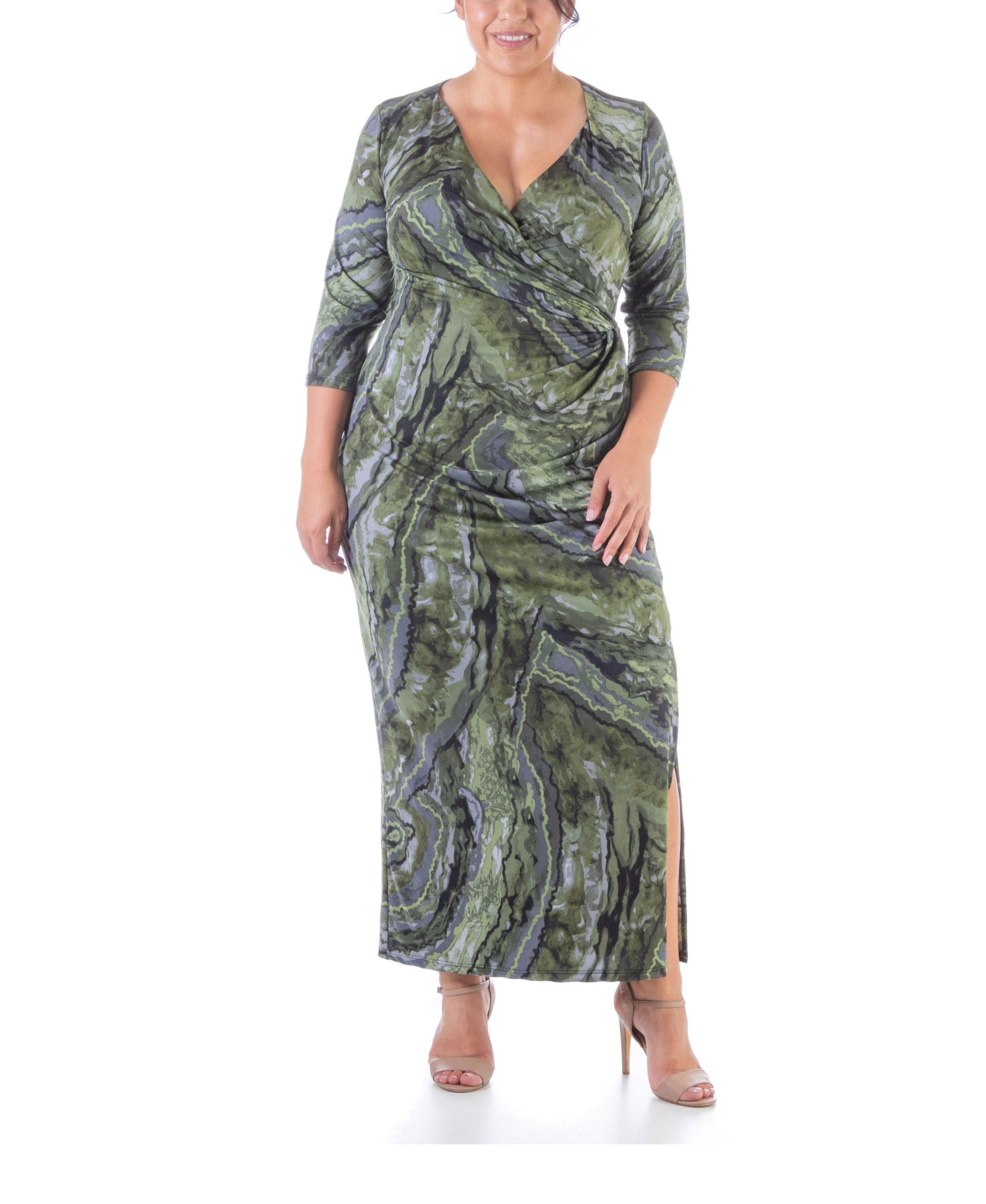 Plus Size Faux Wrap Side Slit Maxi Dress