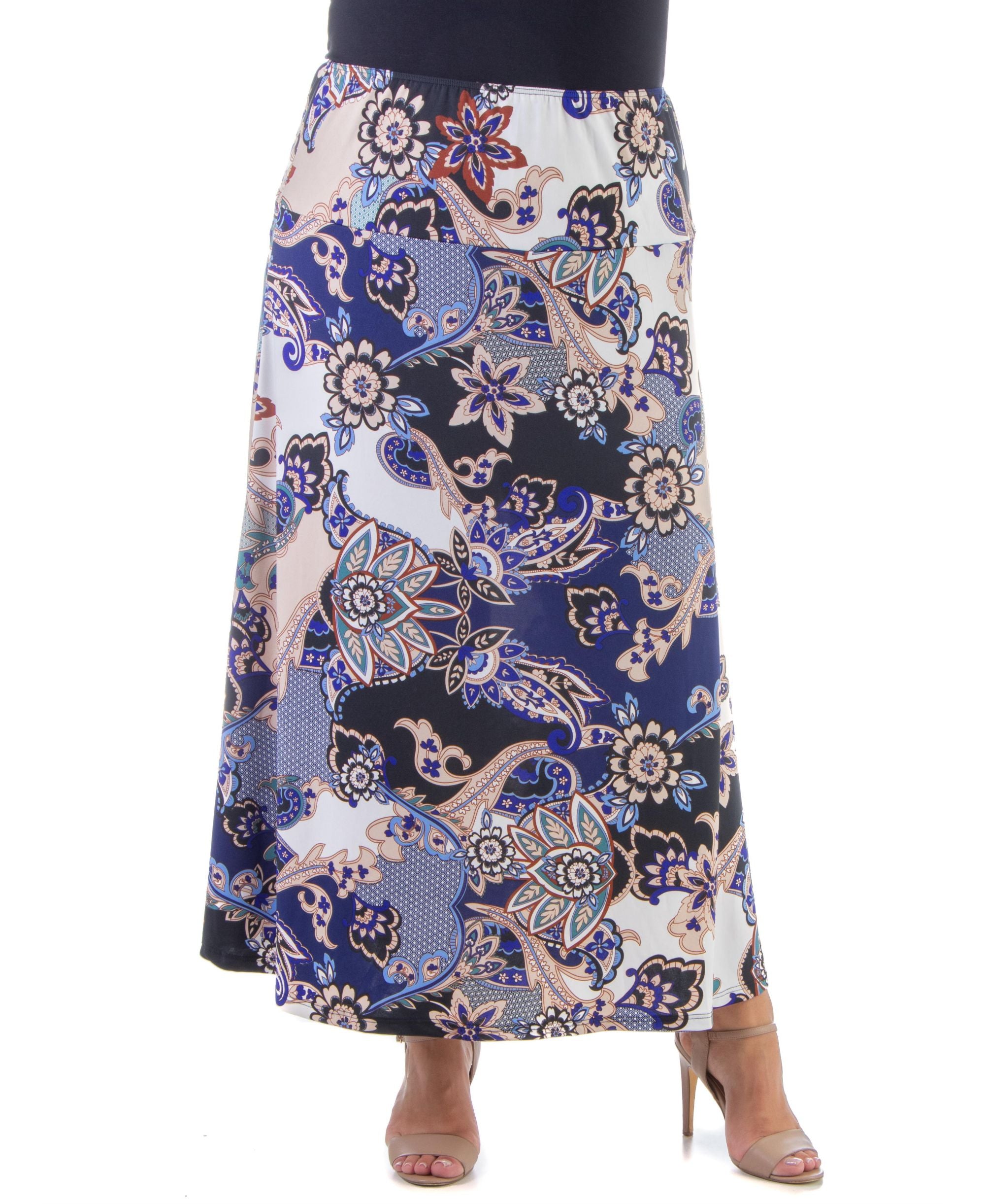 Plus Size Elastic Waist Ankle Length Maxi Skirt