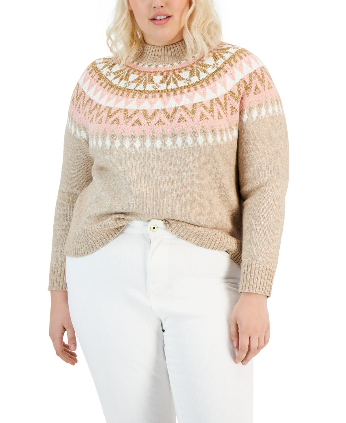 Plus Size Half Snowflake Raglan Sweater
