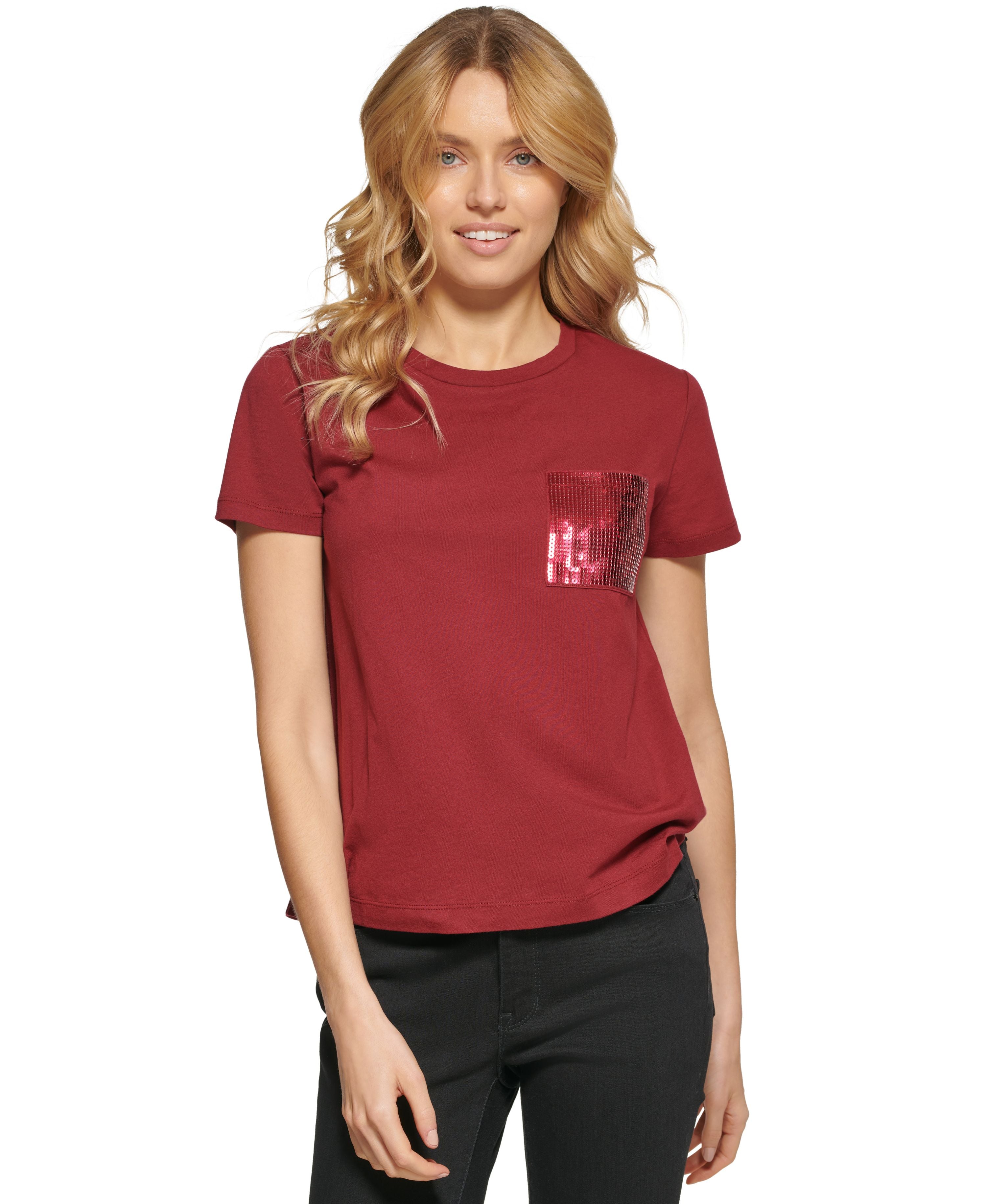 Short Sleeve Sequin Pocket T-Shirt
