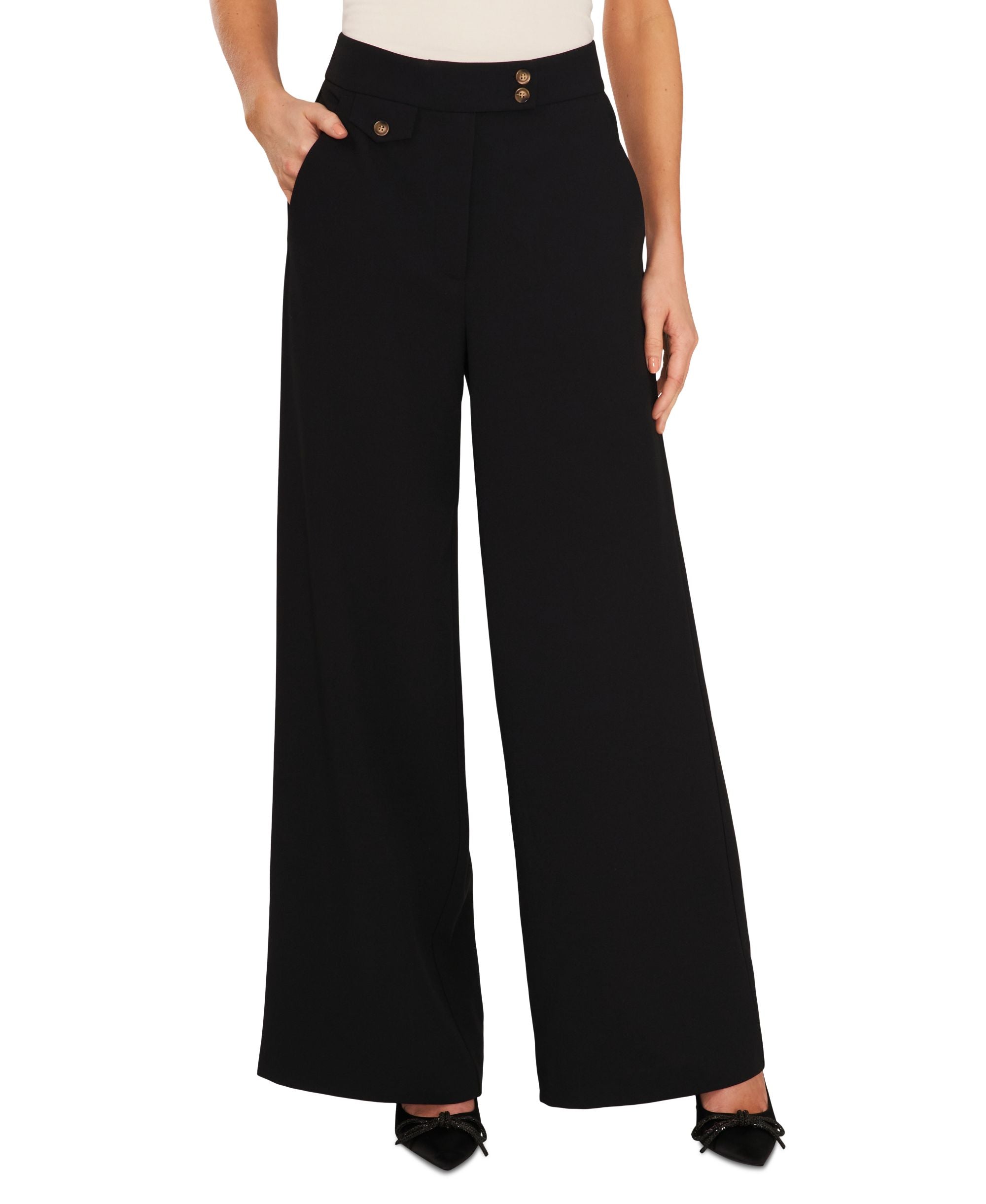 Women's High-Rise Wide-Leg Slit Pocket Button Pants