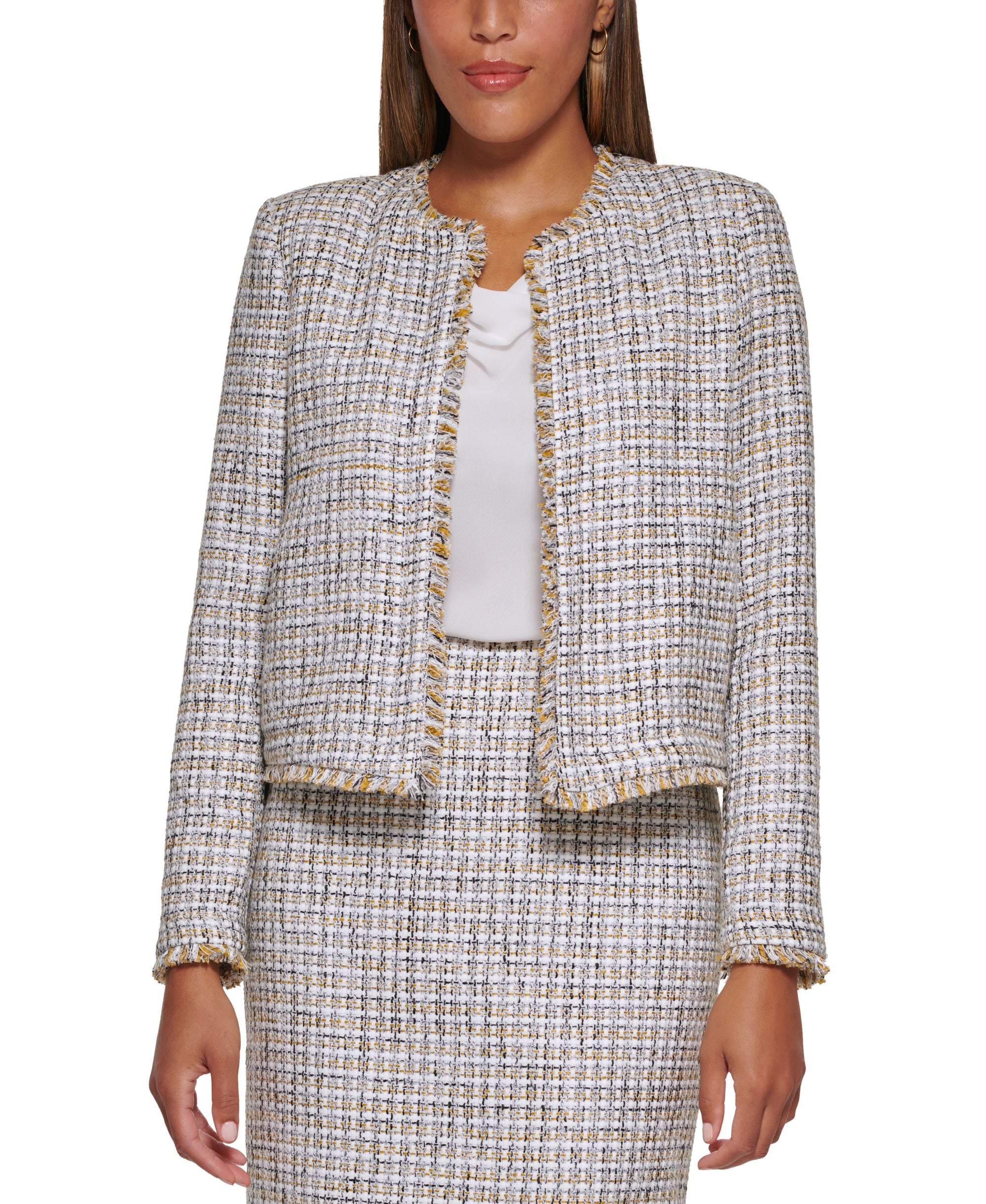Petite Tweed Open-Front Jacket