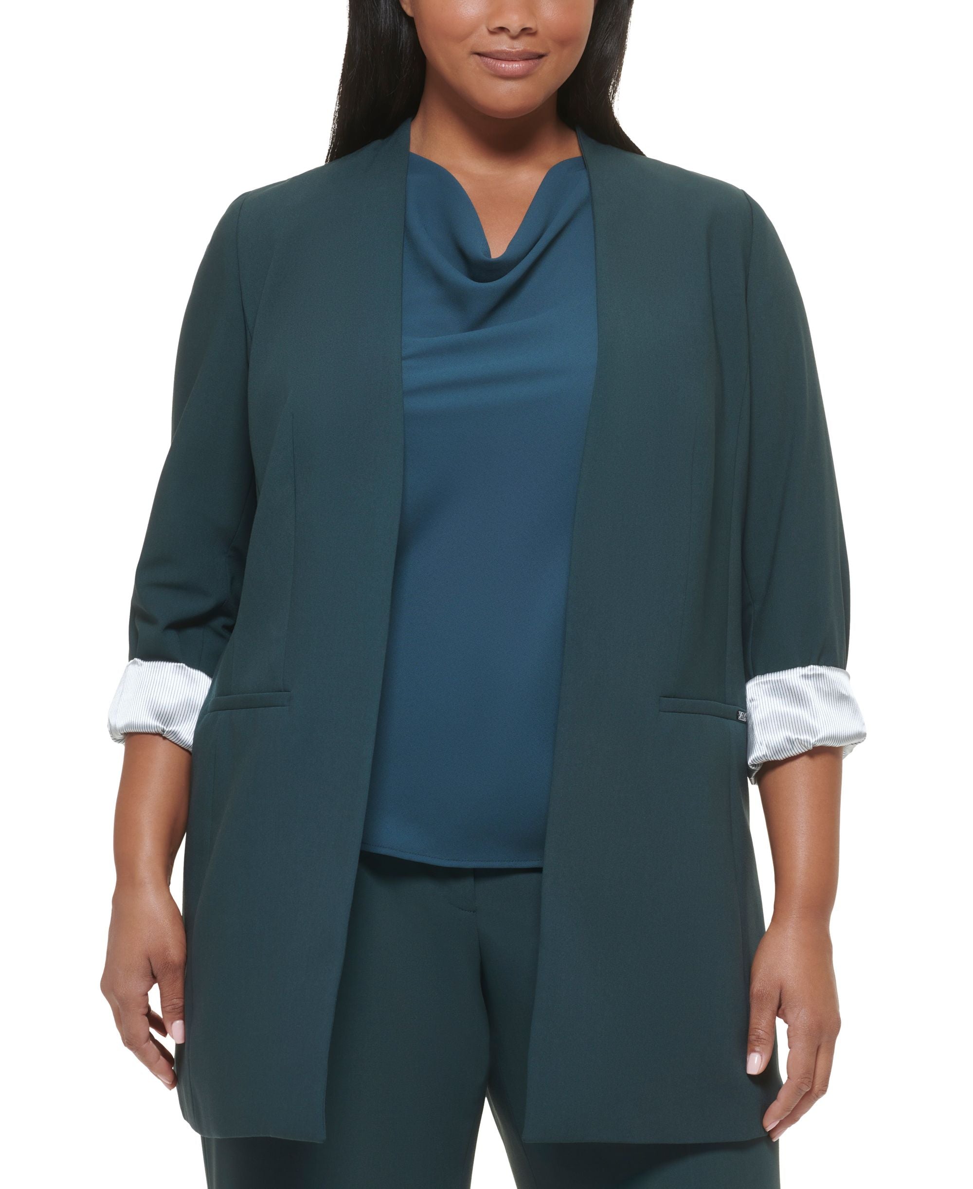 Plus Size Collarless Open-Front Topper Jacket