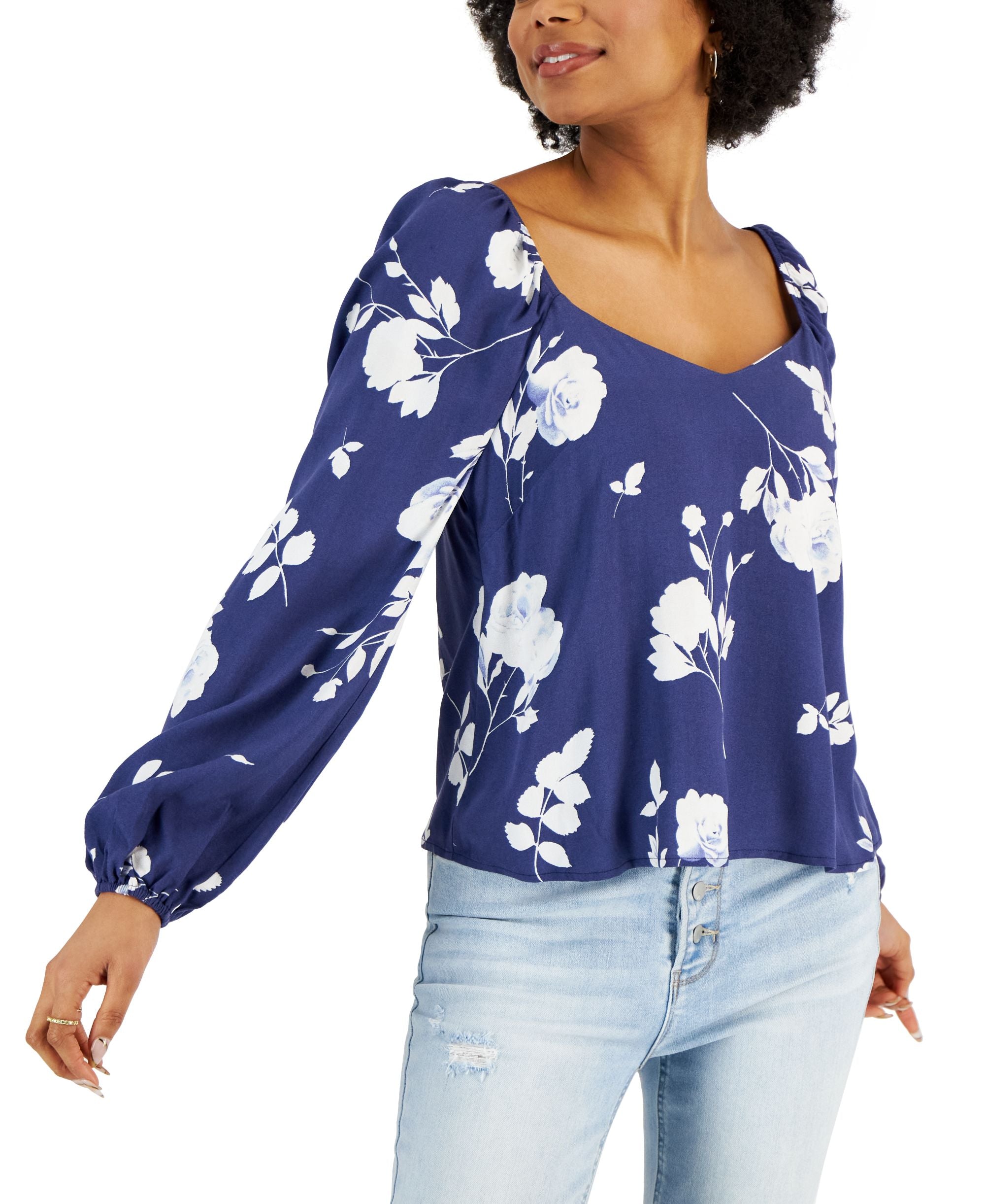 Petite Floral-Print Peasant Blouse
