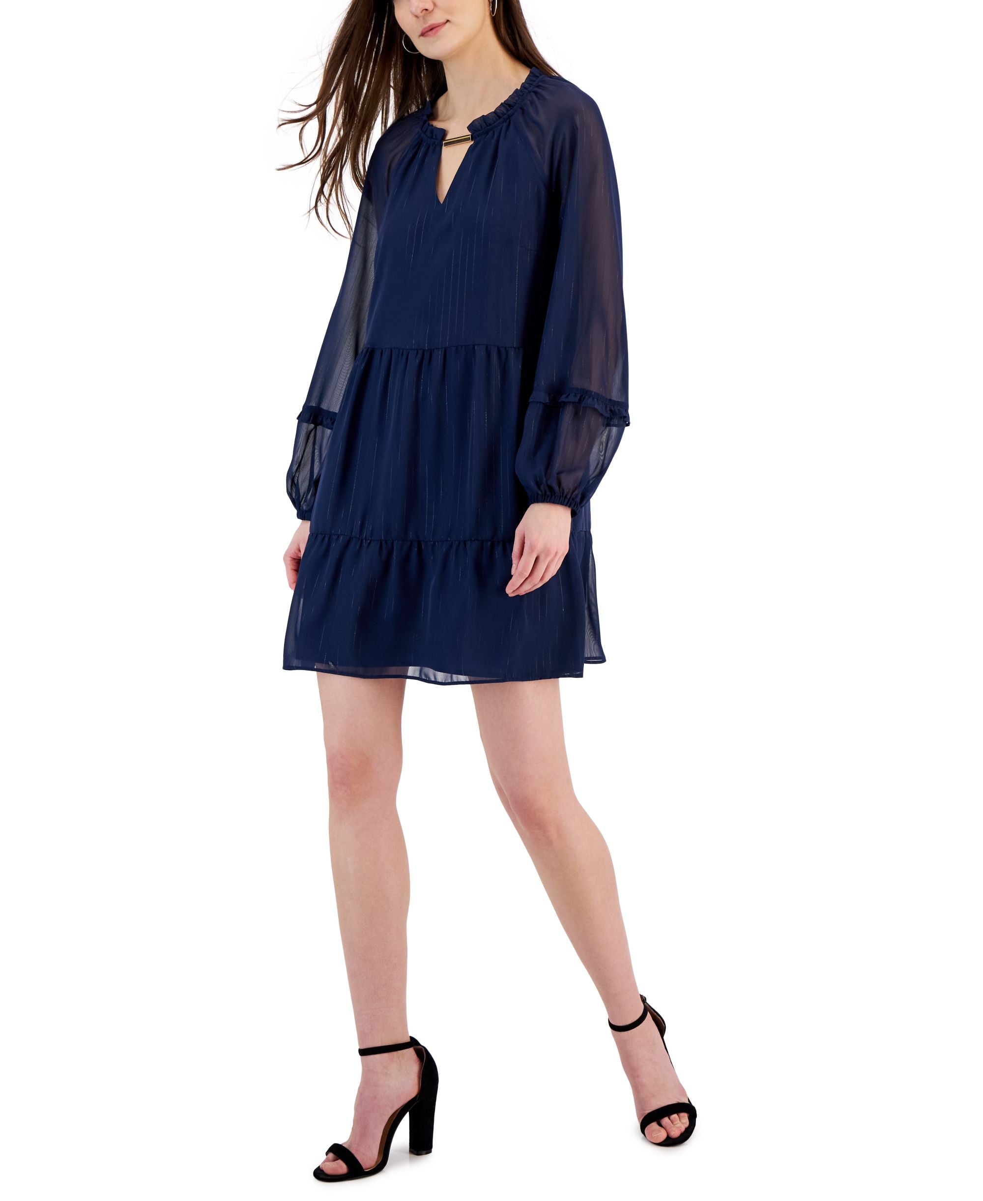 Women's Metallic-Striped Chiffon Minidress
