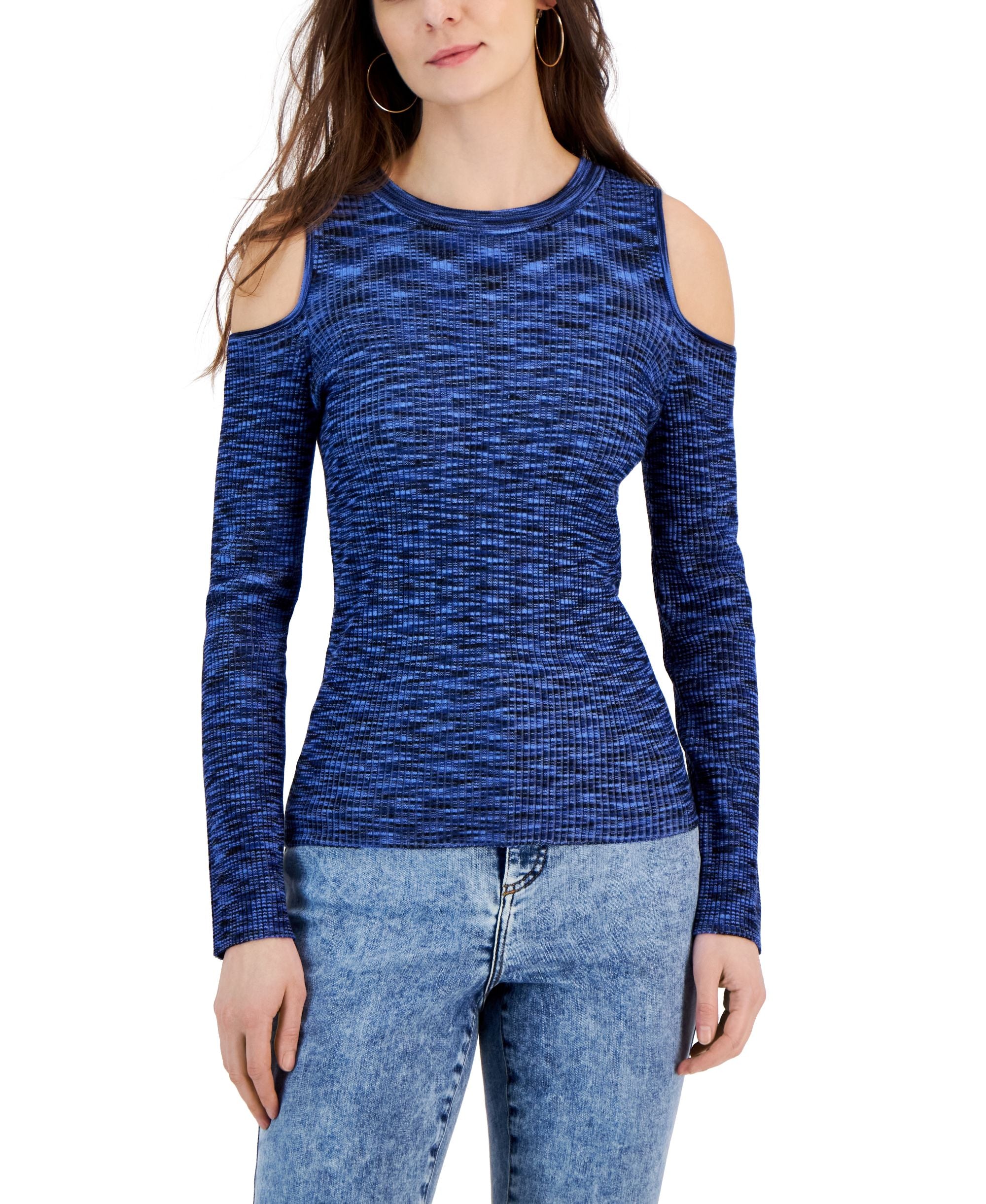 Women's Cold Shoulder Space Dye Sweater