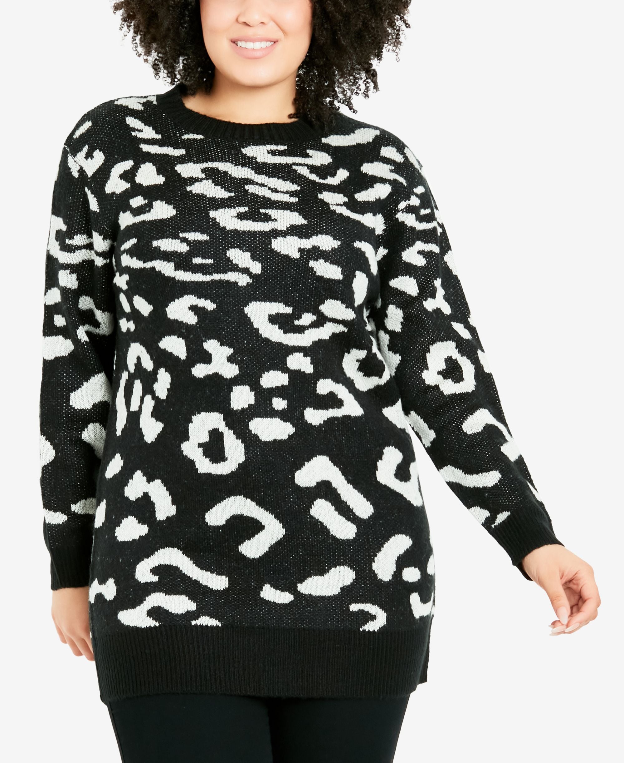 Plus Size Leopard Longline Sweater