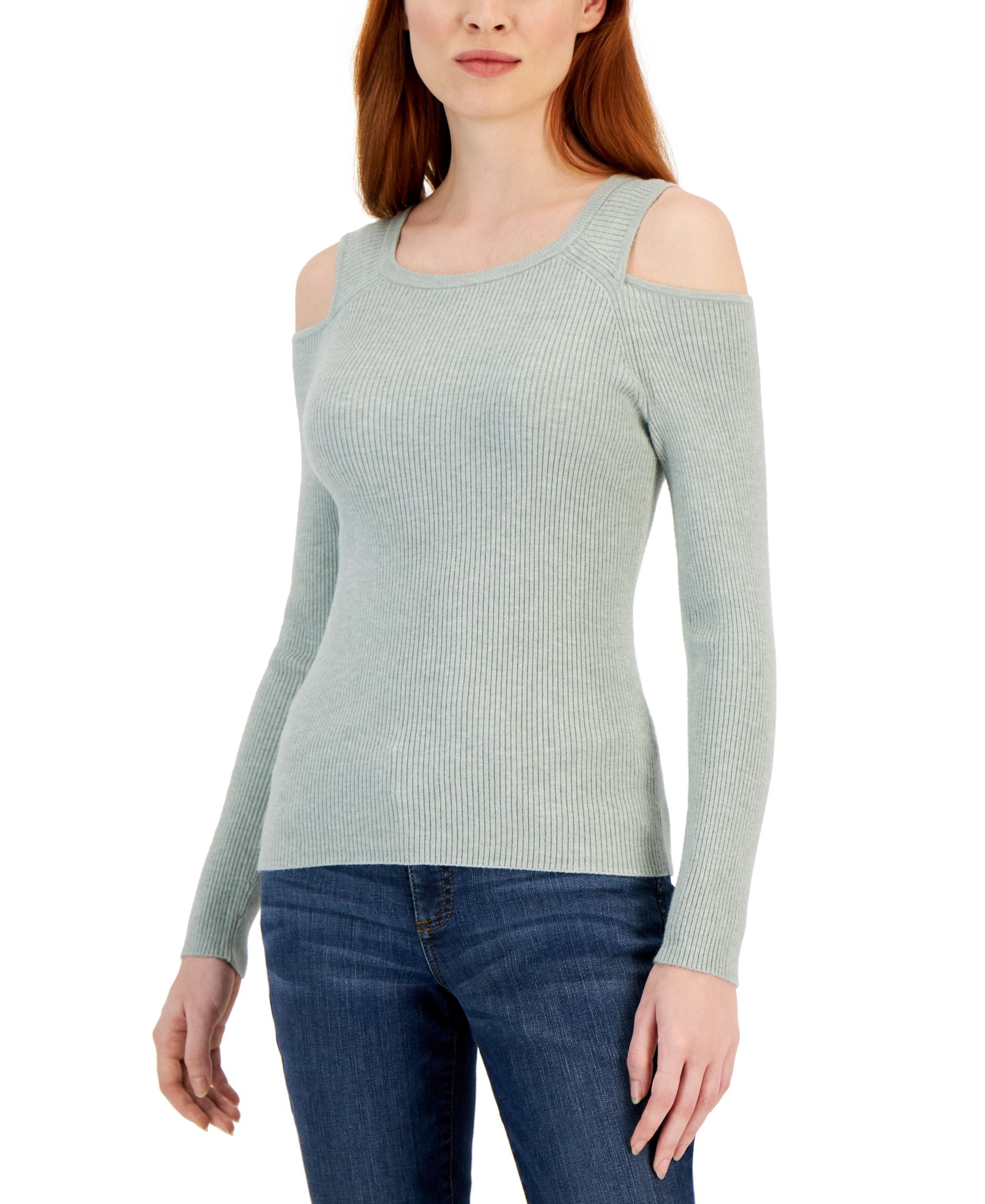 Women's Ribbed Cold-Shoulder Sweater