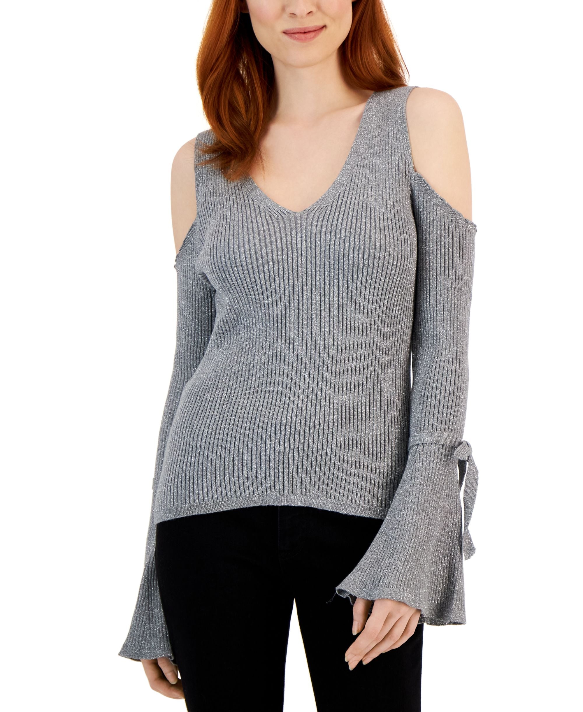 International Concepts Womens Cold Shoulder V Neck Sweater