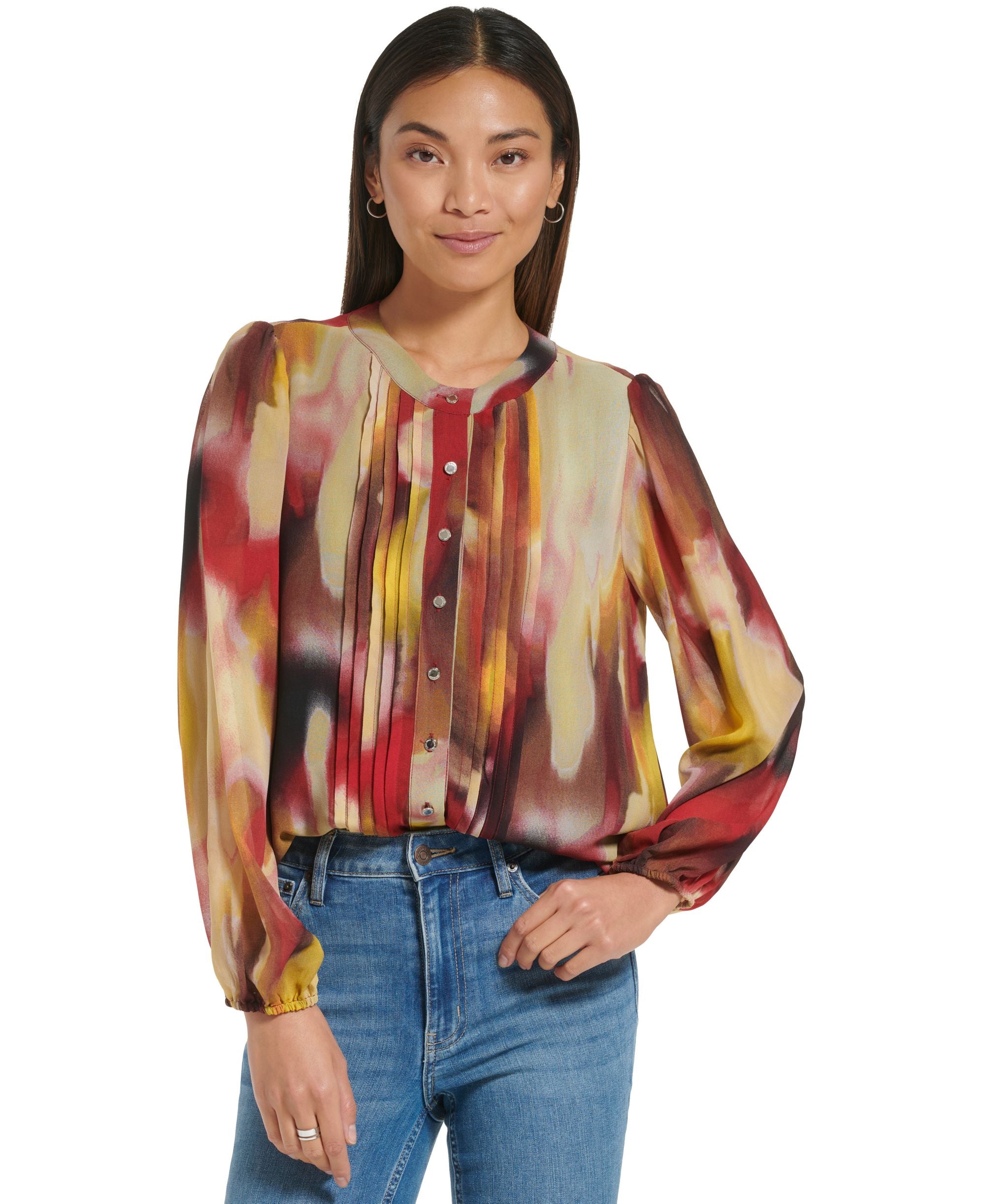 Women's Printed Button Front Blouse