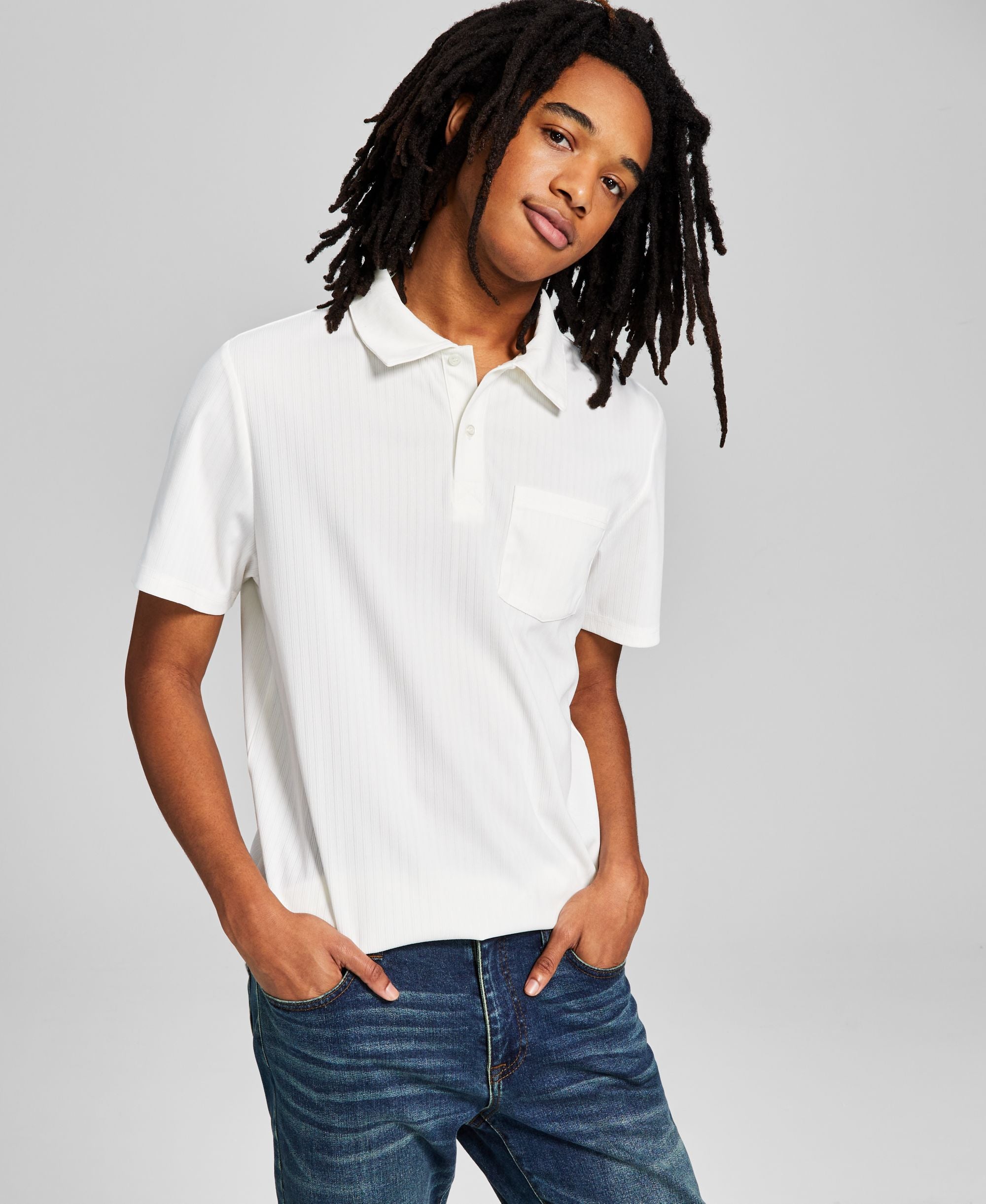Men's Textured Short-Sleeve Polo Shirt
