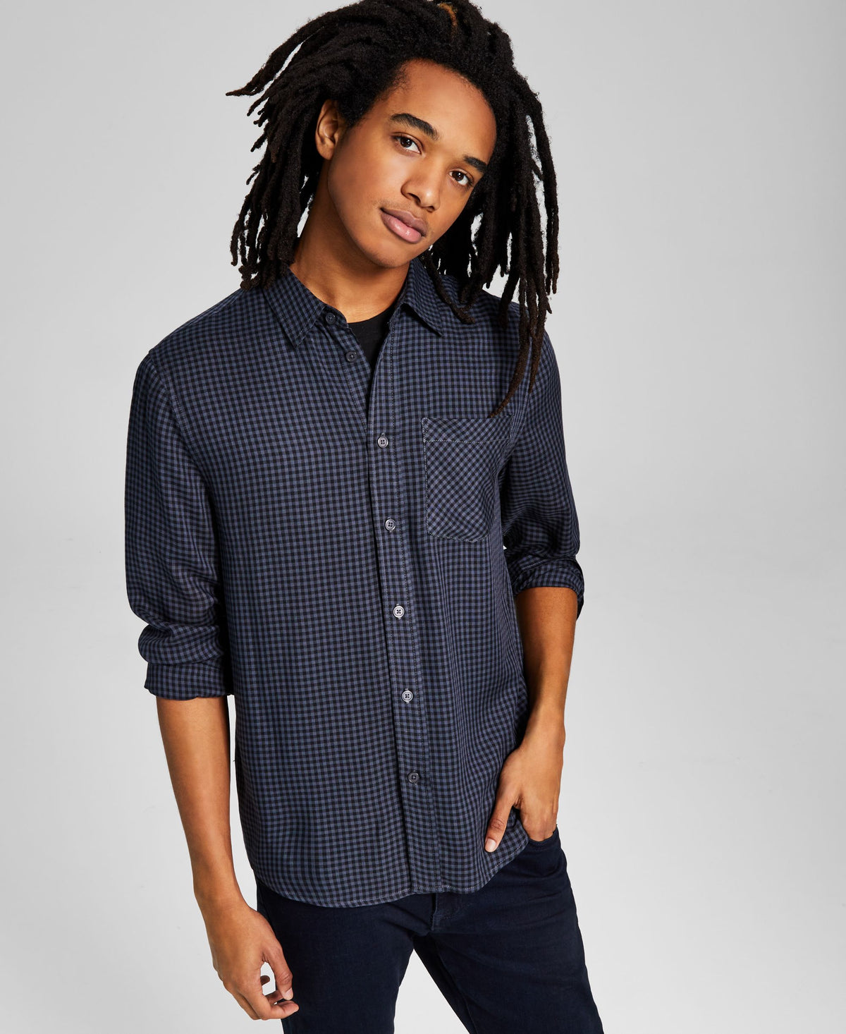 Men's Mini Check Long-Sleeve Button-Up Shirt