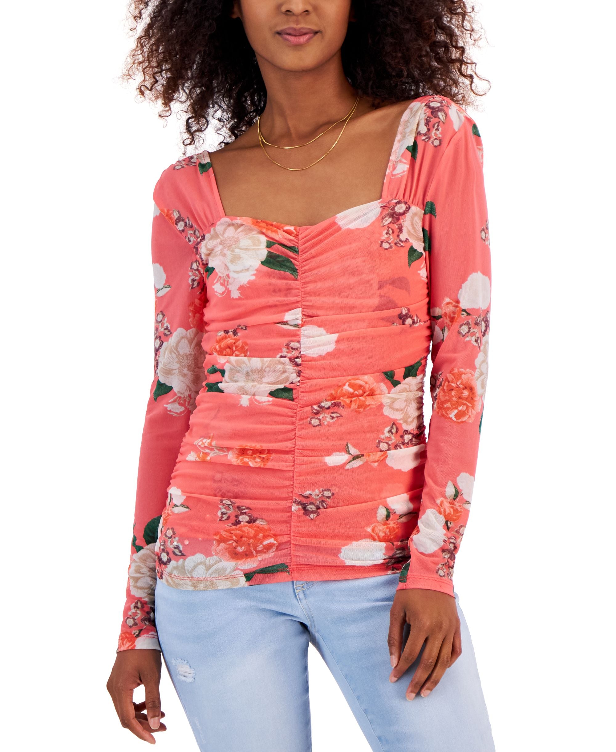 Women's Ruched Printed Top