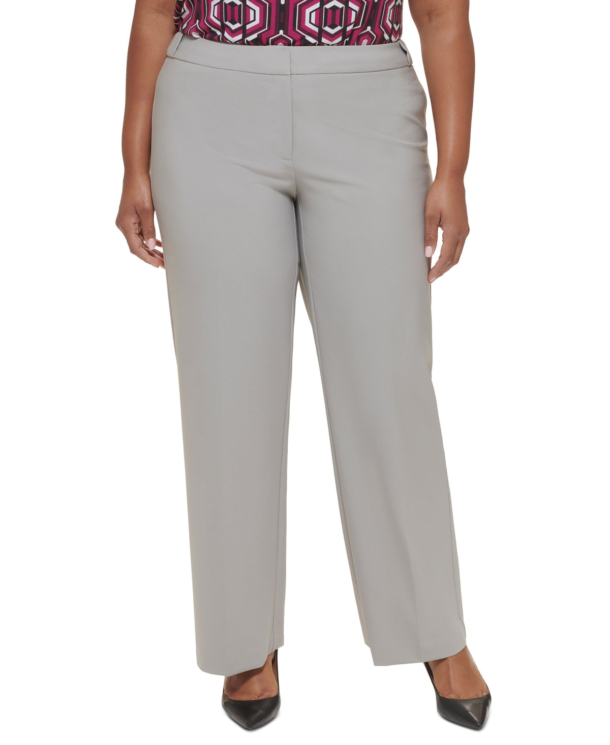 Plus Size Infinite Stretch Mid Rise Straight-Leg Pants