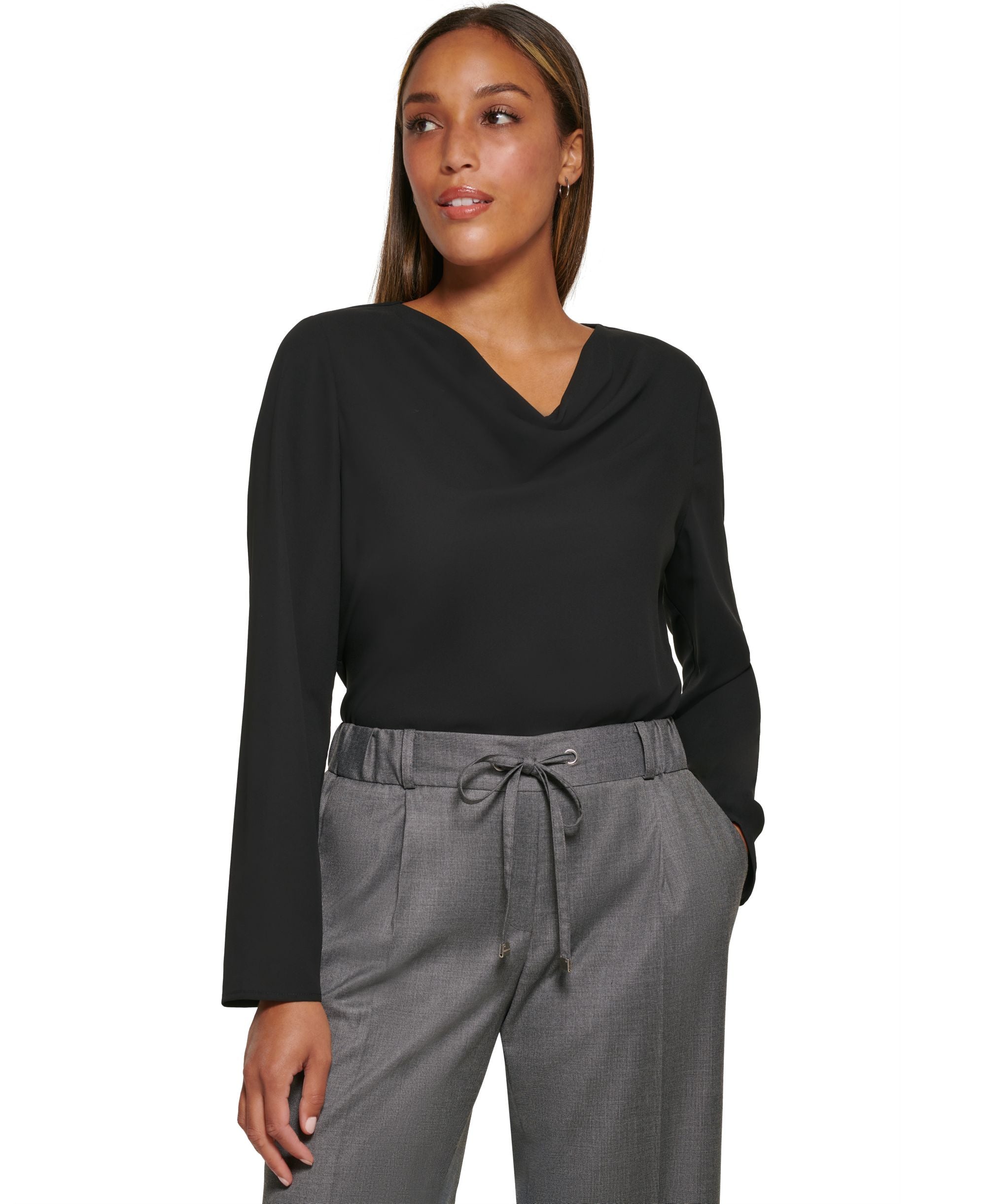 Calvin Klein Womens Cowlneck Long Sleeve Top