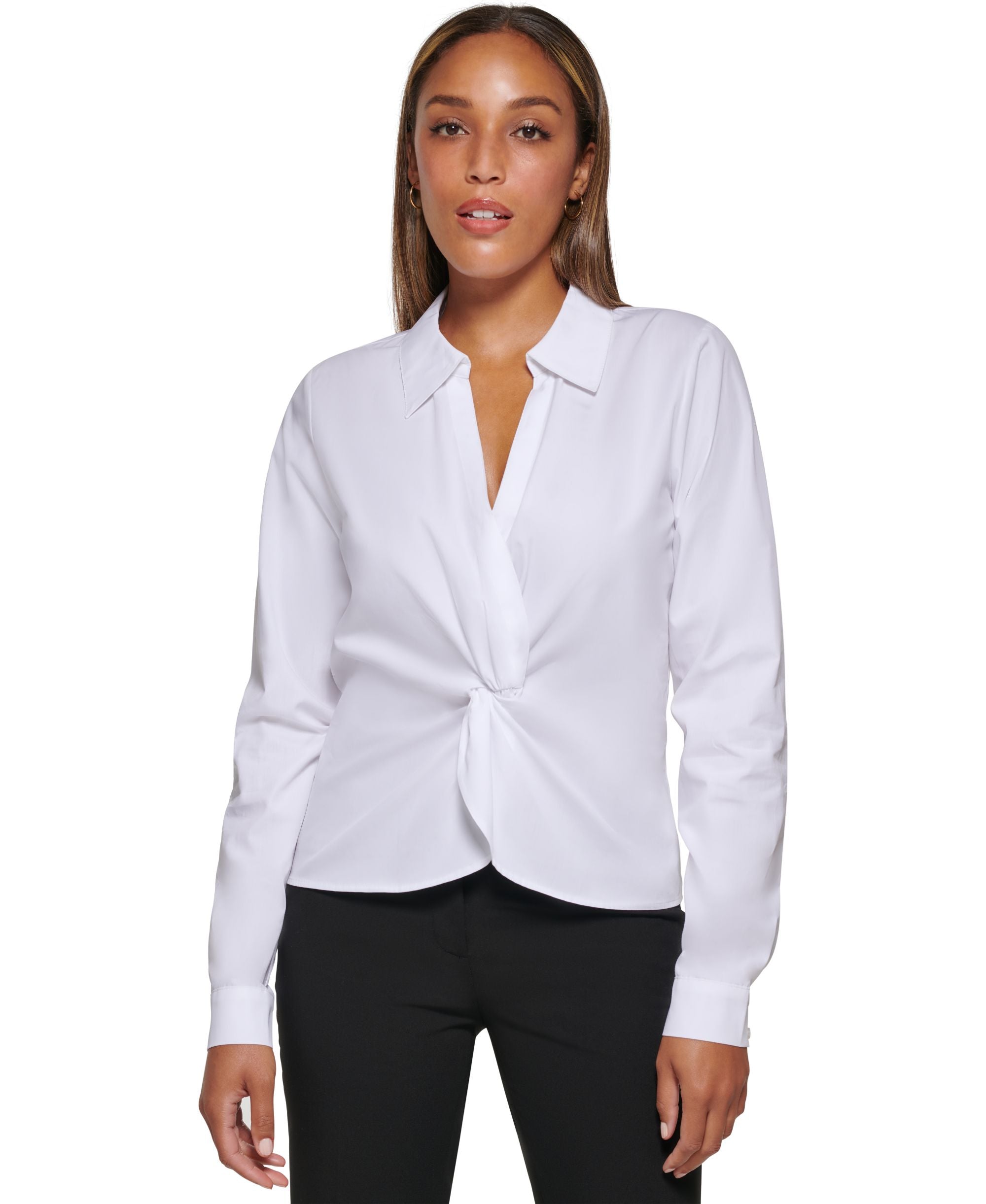 Calvin Klein Womens Long Sleeve Twist Front Collared Shirt