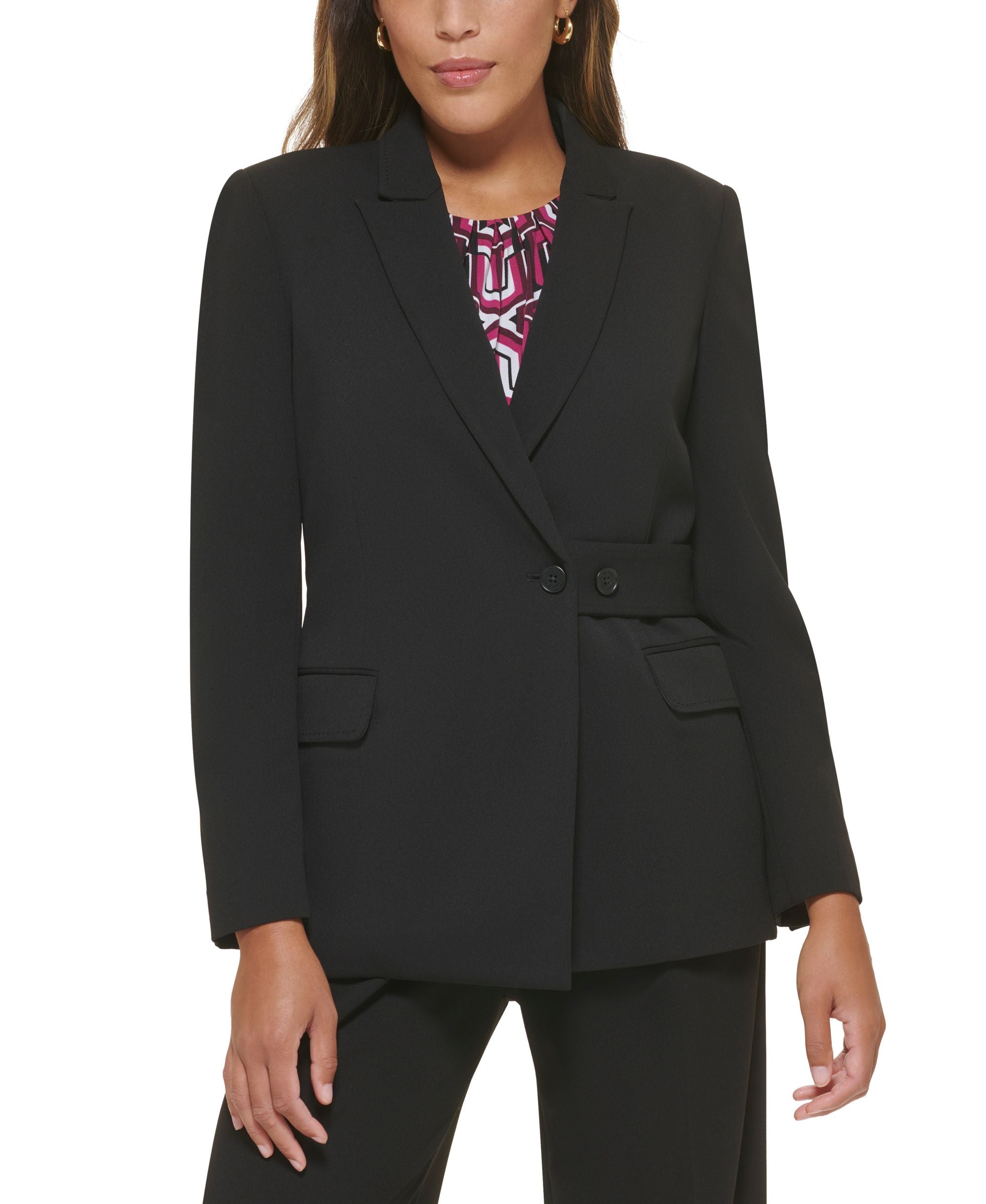 Petite Scuba Crepe Belted Long-Sleeve Jacket