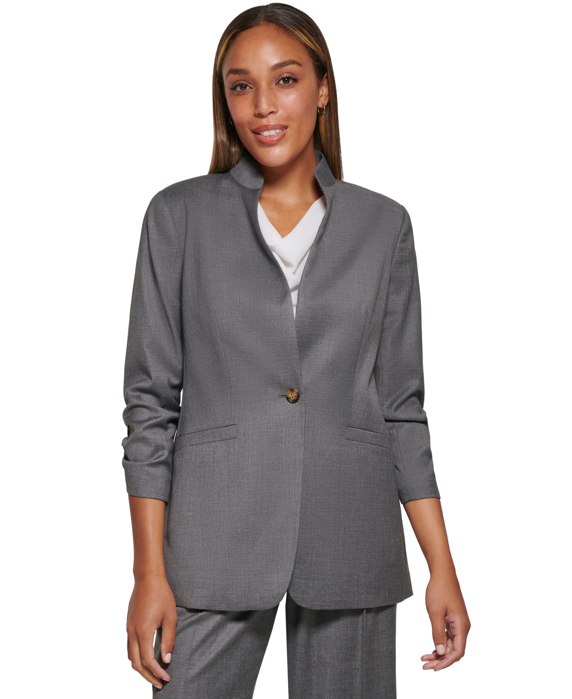 Women's Ruched Sleeve One Button Blazer