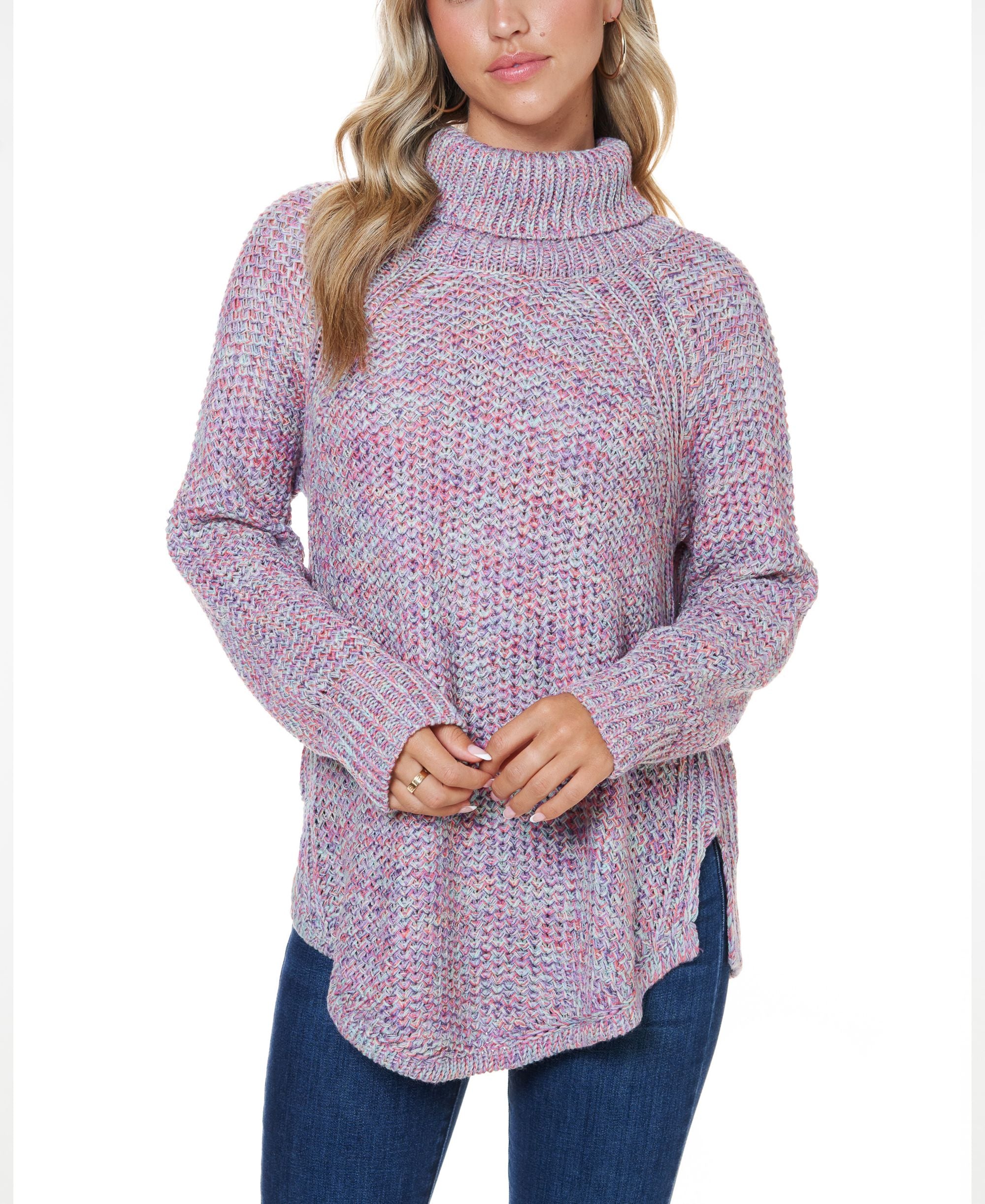 Womens Spacedye Turtleneck Sweater With Rounded Hem