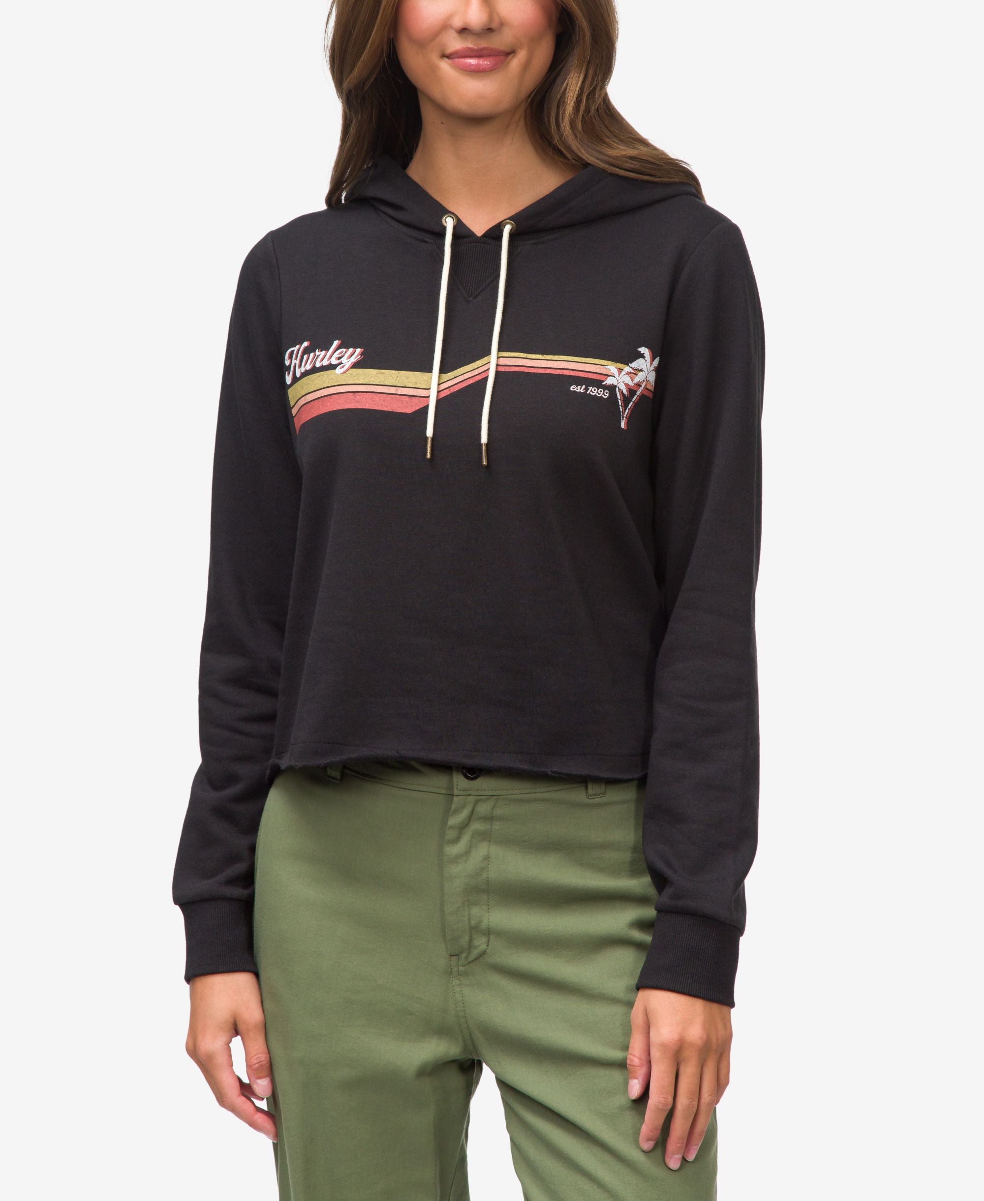 Juniors' Retro Palm Cropped Fleece Pullover Hoodie