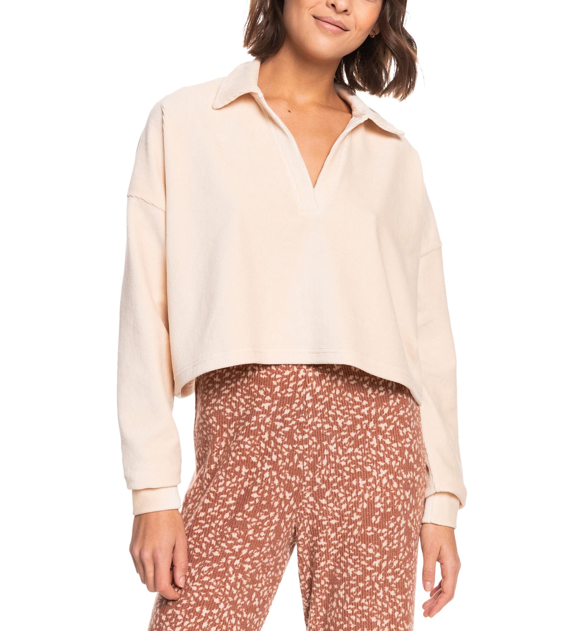 Juniors' On the Road Again Velour Ribbed Cropped Sweatshirt