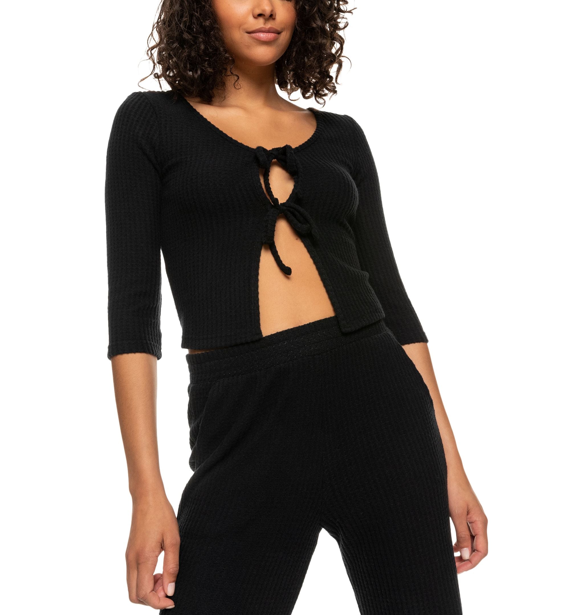 Juniors' Looking Good Thermal Tie-Front Cardigan