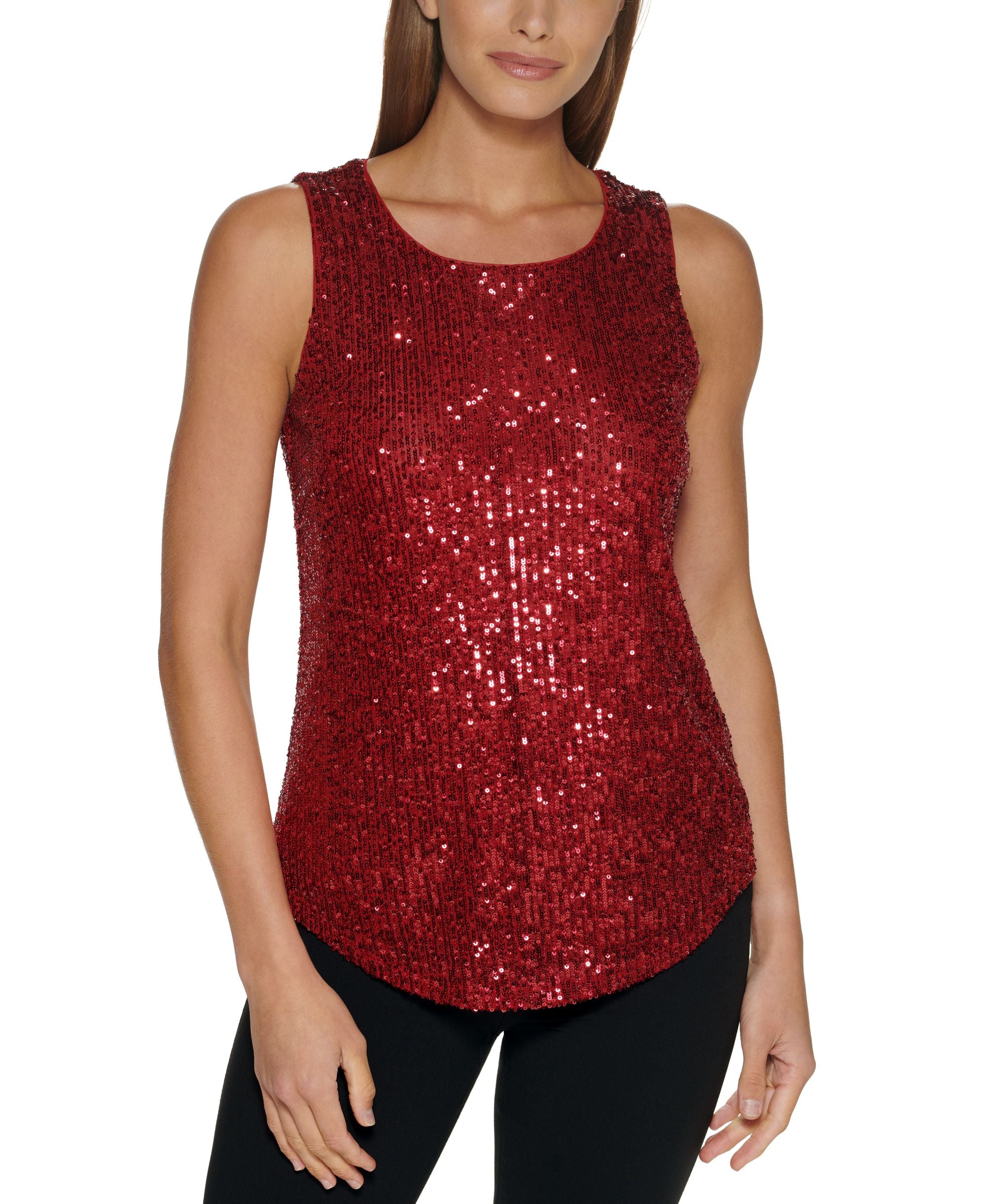 Women's Sequined Sleeveless Crewneck Blouse